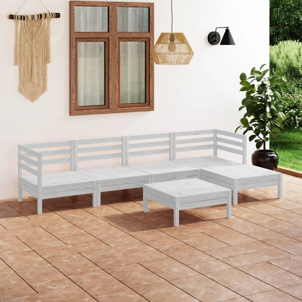 6 Piece Patio Lounge Set Solid Pinewood White,Pinewood Garden Lounge Set for Relaxation and Entertainment in Outdoor Spaces Outdoor Furniture Sets, Patio Furniture