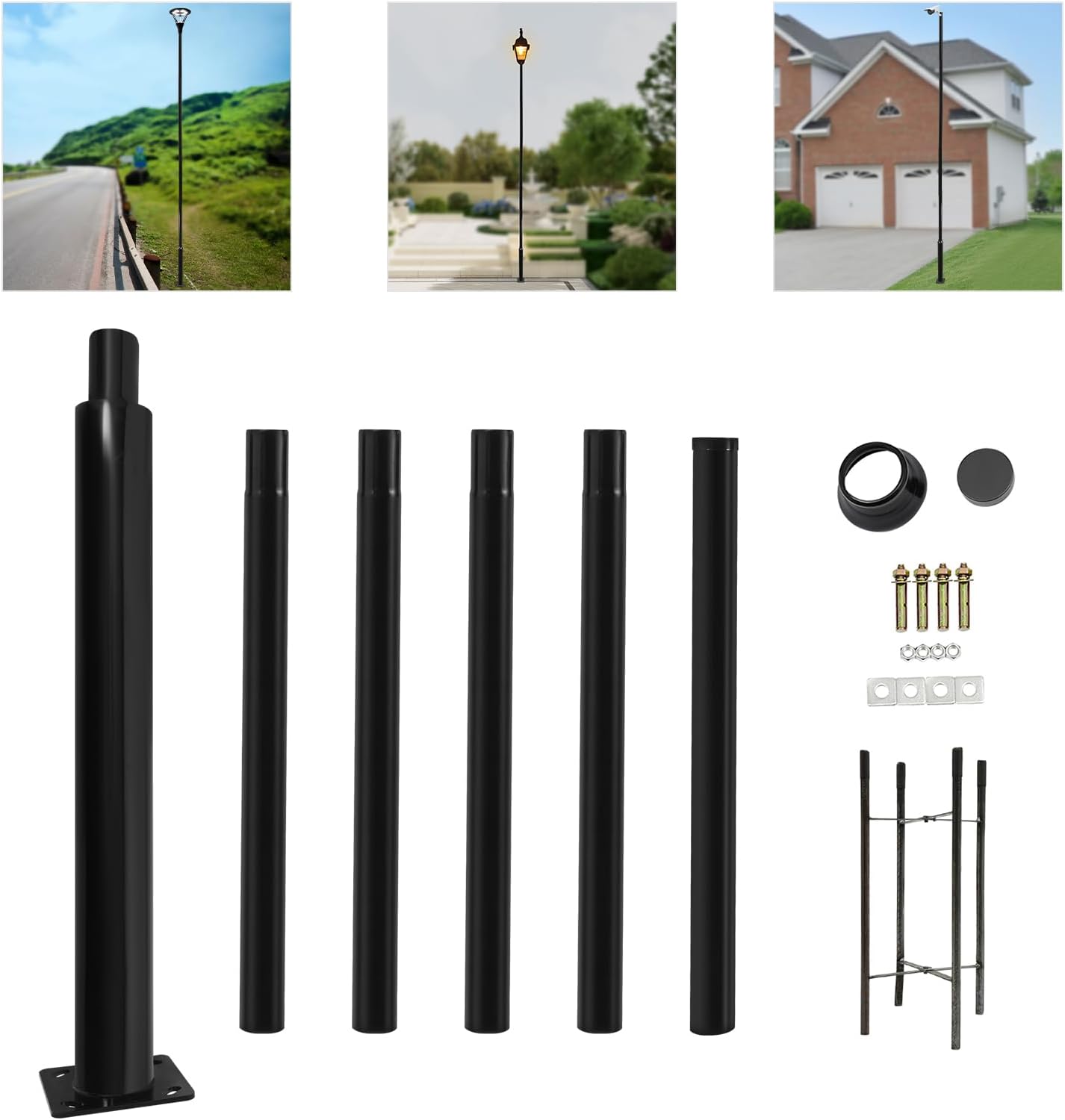 Street Light Pole 20ft Tall, Split Street Lamp Post Galvanized Metal Solar Street Lamp Posts for Outdoor Street Courtyard Parking Lot Lighting Fixtures with Mounting Base (20FT 114+76mm)