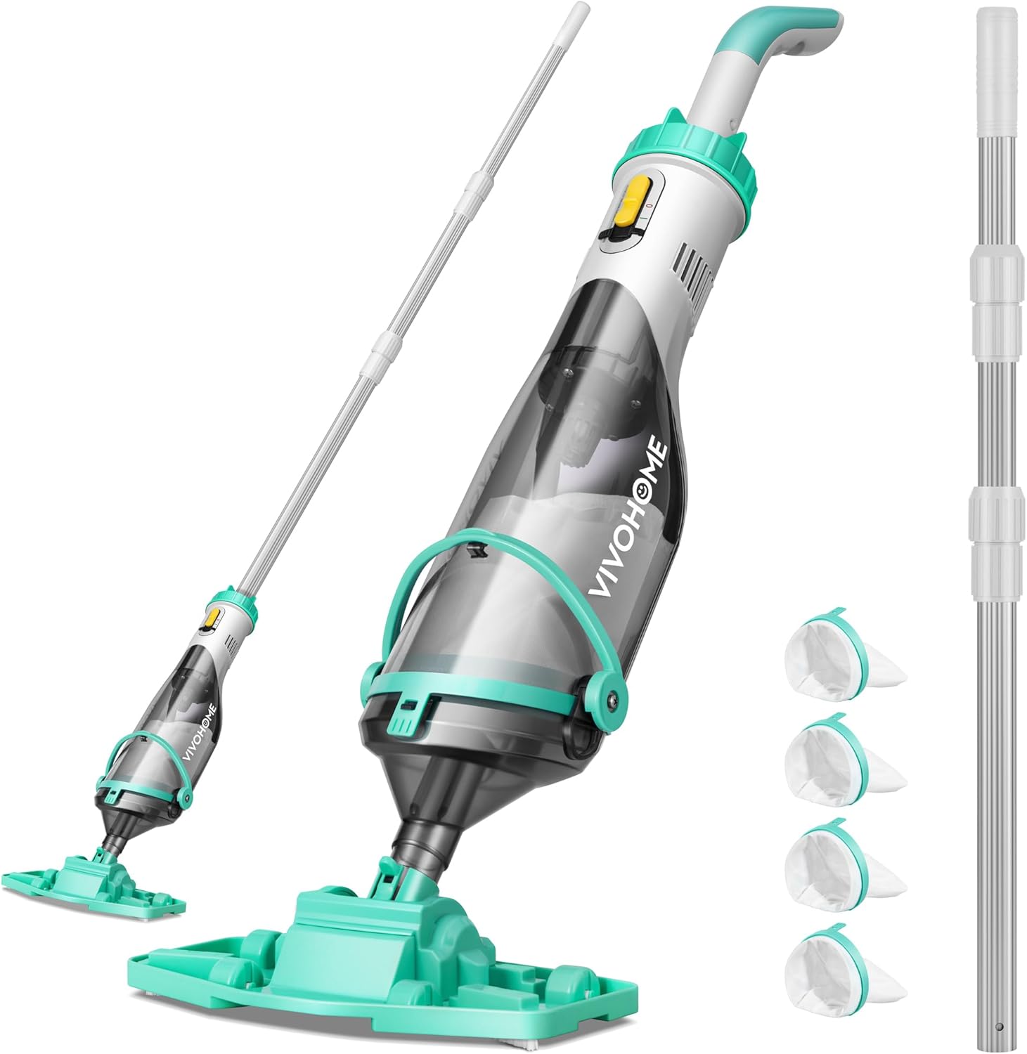 VIVOHOME Cordless Pool Vacuum with Telescopic Pole, Powerful Suction up to 18.5 GPM, 60 Mins Running Time, Handheld Rechargeable Swimming Pool Cleaner for Pools/Spas/Hot Tubs - Green