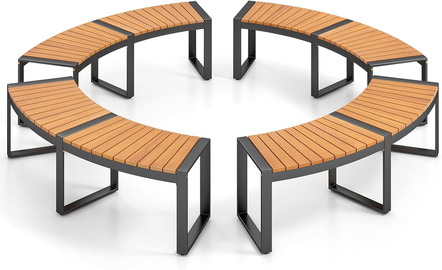 HAPPYGRILL Outdoor Curved Firepit Bench, Acacia Wood Firepit Bench with Metal Frame, Backless Loveseat for Patio, Porch, Garden, Deck, Yard, 800 LBS Max Load (4)