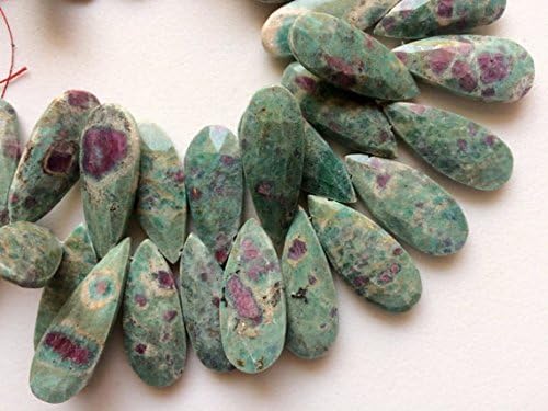 1 Strand Natural Ruby Zoisite Faceted Pear Beads, Pear Briolettes, Ruby Zoisite Necklace, 4 Inch, 9x23mm - 12x26mm