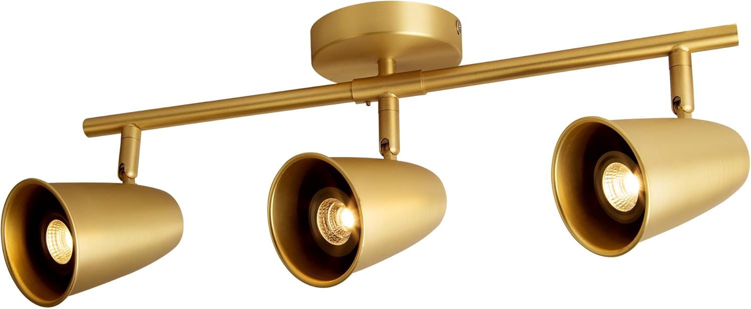 Aisilan LED 3-Light Track Lighting Fixtures Ceiling, Brushed Gold GU10 Track Light Bar with Rotating Heads, 3000K 21W Warm White, Modern Indoor Spotlight for Kitchen Living Room Artwork