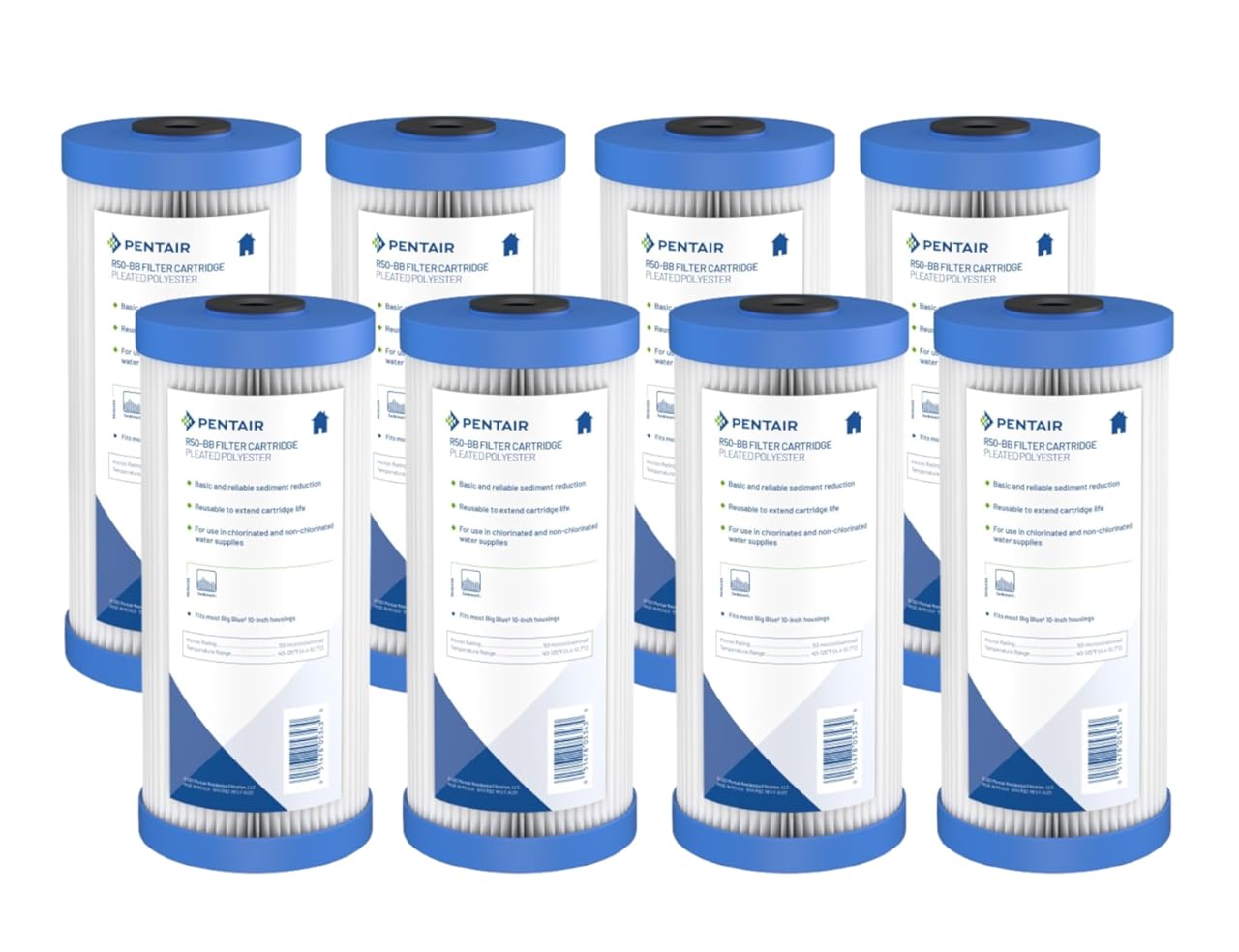 Pentair Pentek R50-BB Big Blue Sediment Water Filter, 10-Inch, Whole House Pleated Polyester Filter Cartridge, 10