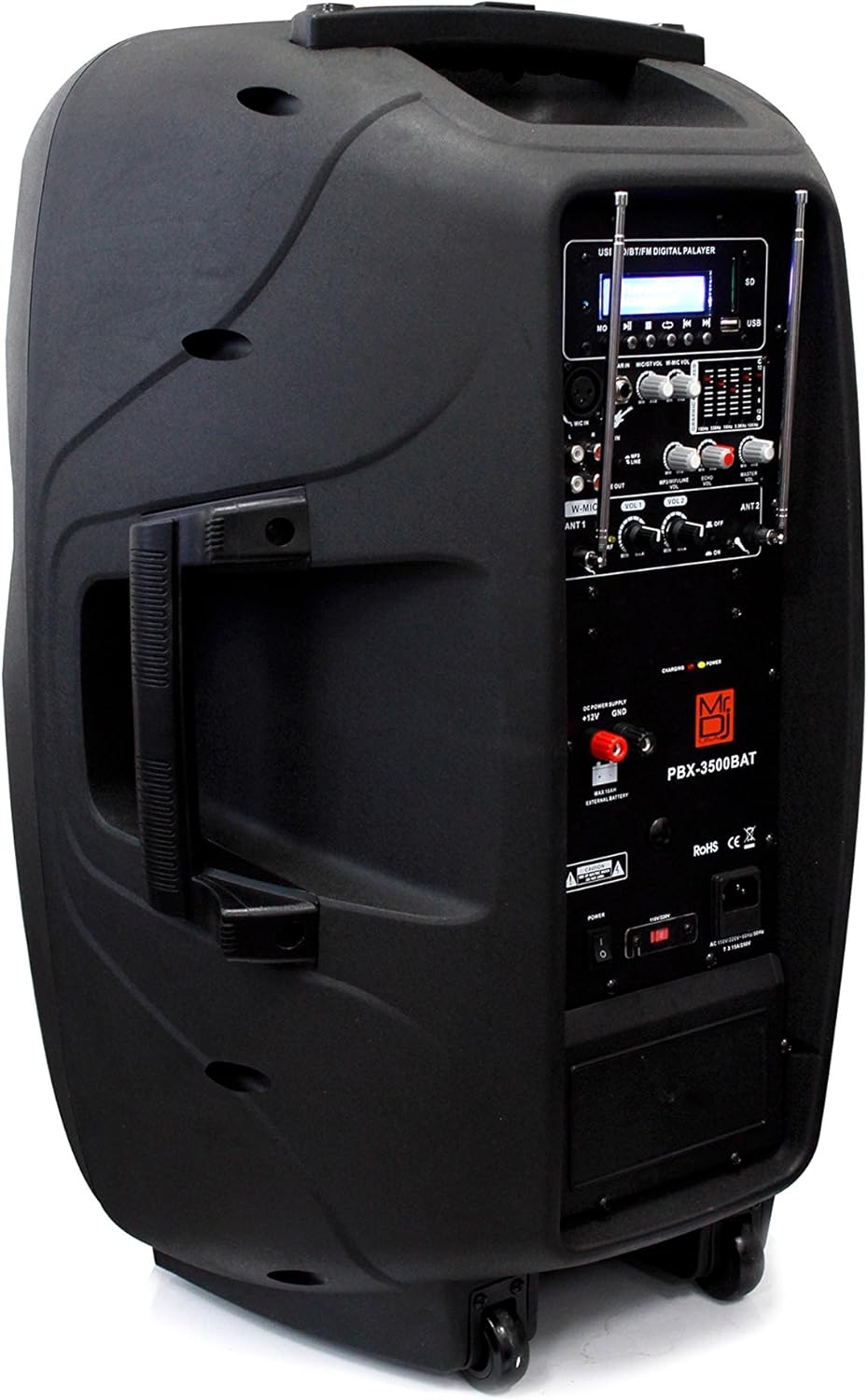 Mr. Dj PBX3500BAT 15-Inch 3500-Watt Max Power Speaker with Built-In Bluetooth, Battery, FM Radio, EQ, LCD, MP3, USB and SD