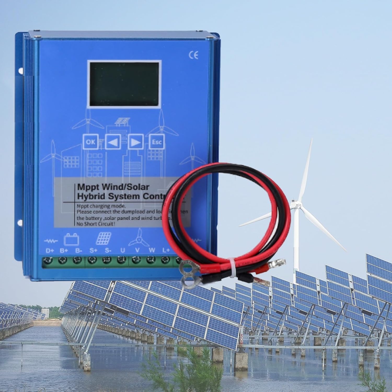 Wind-Solar MPPT Controller, 12V/24V/48V Voltage Detection, 12000W with LCD Display and Boost Charging for Home Or Off-Grid Systems(12v24v)