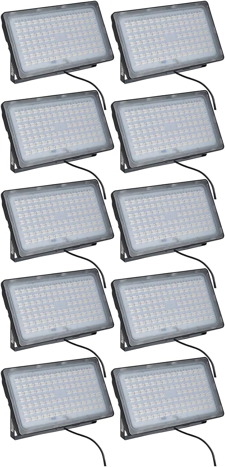 LED Floodlights Outdoor 300W, IP65 Waterproof Security Lights 21000Lm 3000K Warm White Floodlight Outdoor Work Light for Garden Doorways, Patio Porch (10 PCS) Warm Ash Ever