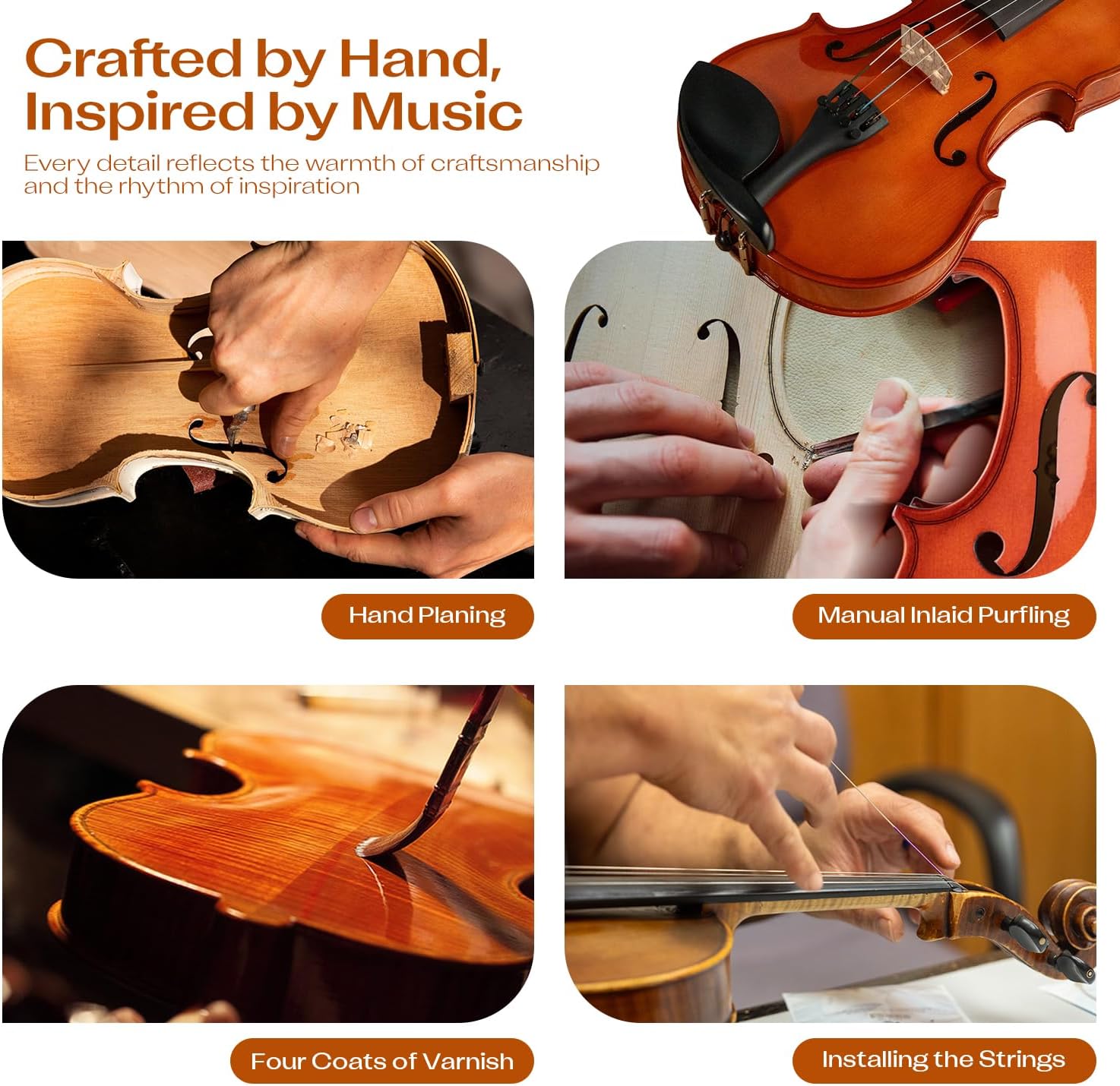 Full Size 1/2 Violin for Beginners, Violins Starter Kit for Student& Adults, Solid Wood Beginners Violin with Case, Bow, Rosin & All Accessories, Complete Handmade Fiddle Set