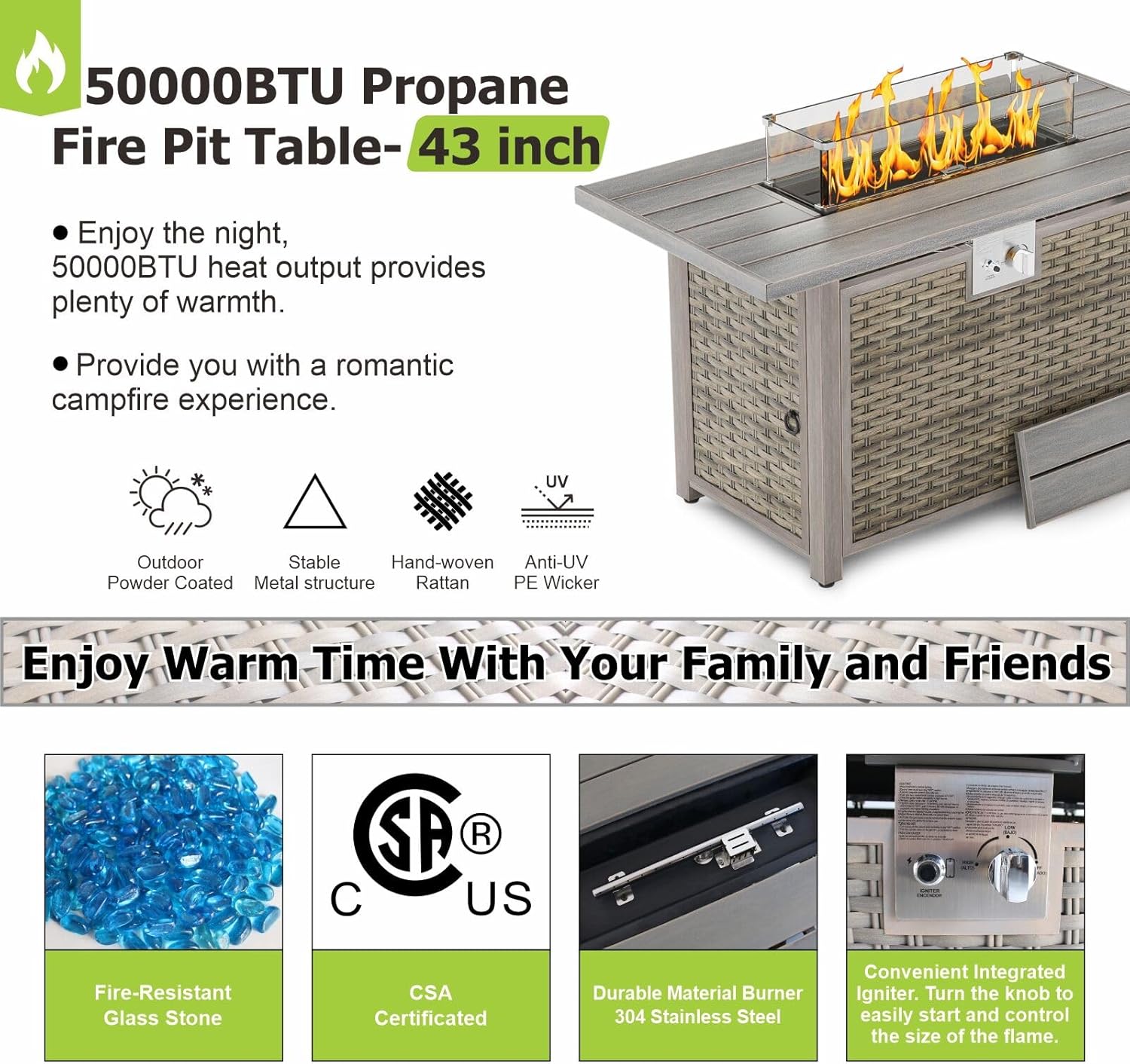 Patio Furniture Set Q01 Series Sofa 7 Pieces Outdoor Furniture Set Sectional Couch with Fire Pit Table Balcony Furniture Patio Table and Chairs Set with Propane Fire Pit