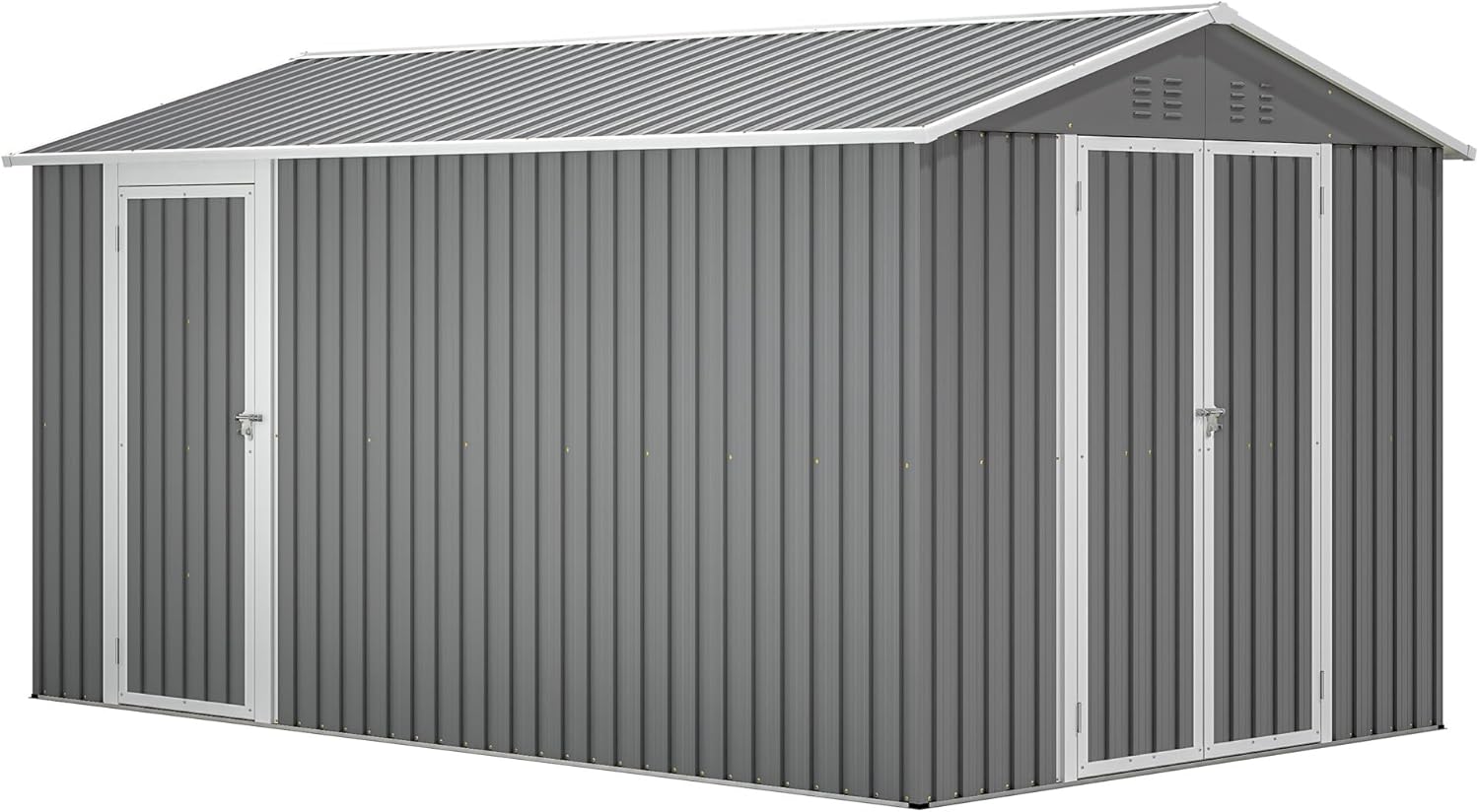 8x12 FT Outdoor Metal Storage Shed with Additional Side Door – Large Tool Shed Featuring 2 Lockable Doors, Aluminum Frame & Grey Weather-Resistant Design for Backyard, Garden & Patio Storage