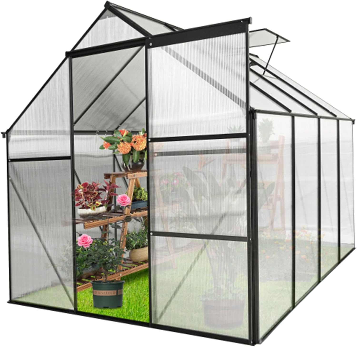 Greenhouse for Outdoors, Garden Plants Green House Kit with Aluminum Frame, with 2 Vents, Lockable Door, for Outdoor Backyard in All Season (6X8 FT)