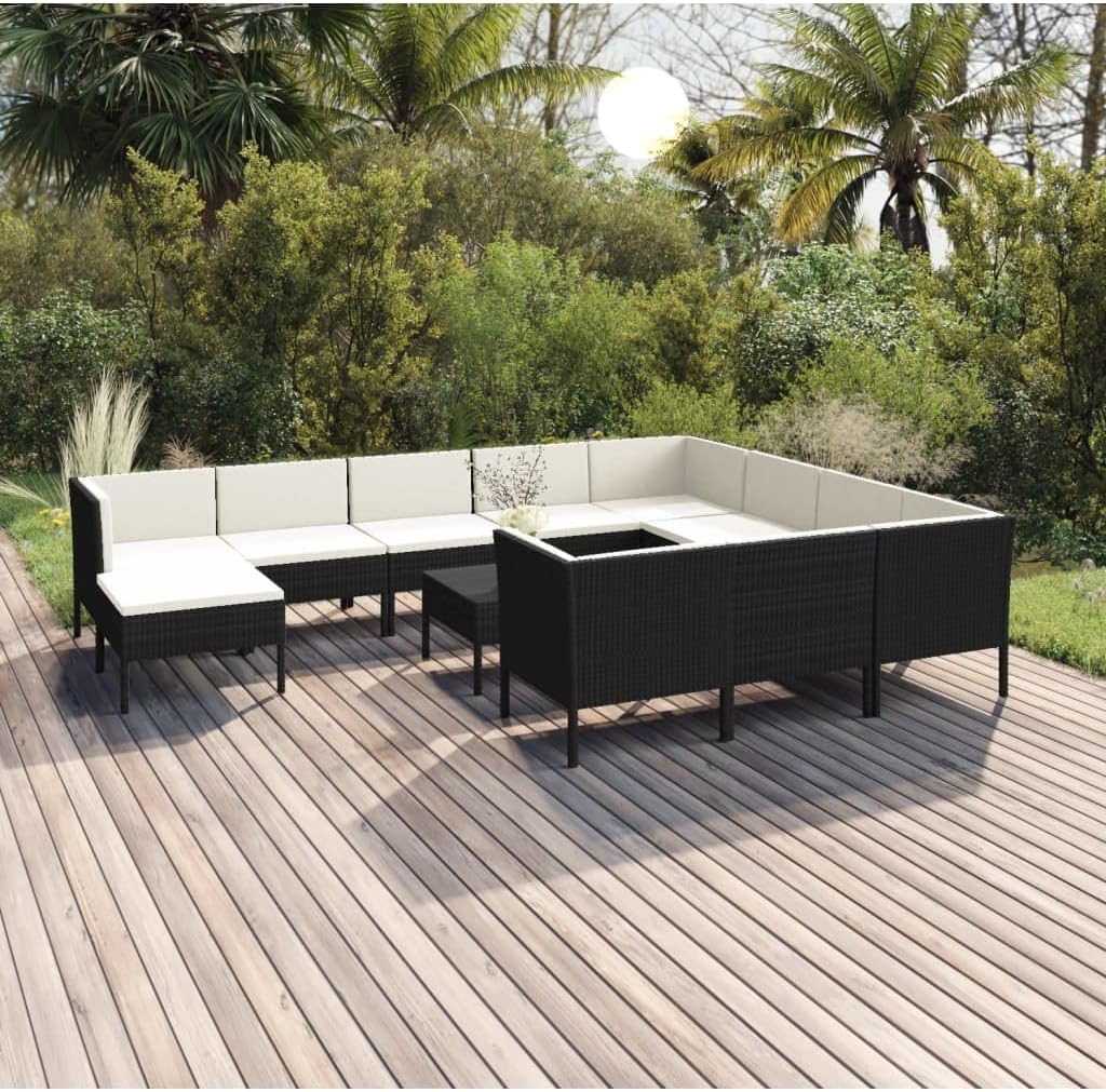 12 Piece Patio Lounge Set with Cushions Poly Rattan Black,Premium Outdoor Lounge Set: for Relaxation and Comfort Patio Furniture, Outdoor Furniture Sets