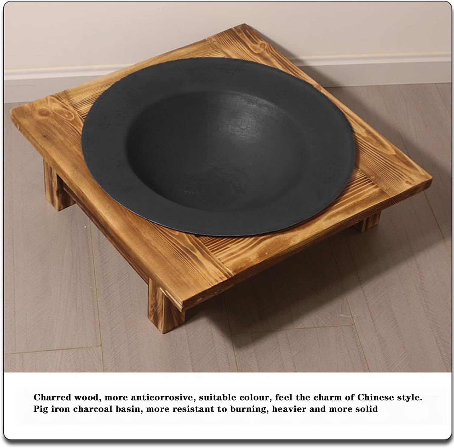 BNEI Tabletop fire Pit, Chinese Exquisite Appearance, Log Base, Pig Iron Material, Including Barbecue net, Charcoal Clips, Pot Holder