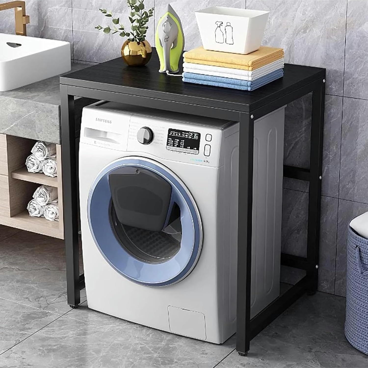 Drum Washing Machine Storage Rack Small Kitchen Bathroom Shelf with Adjustable Non Slip Feet, Space Saving Washing Machine Shelf Unit Freestanding Over Washing Machine Organiser Sh