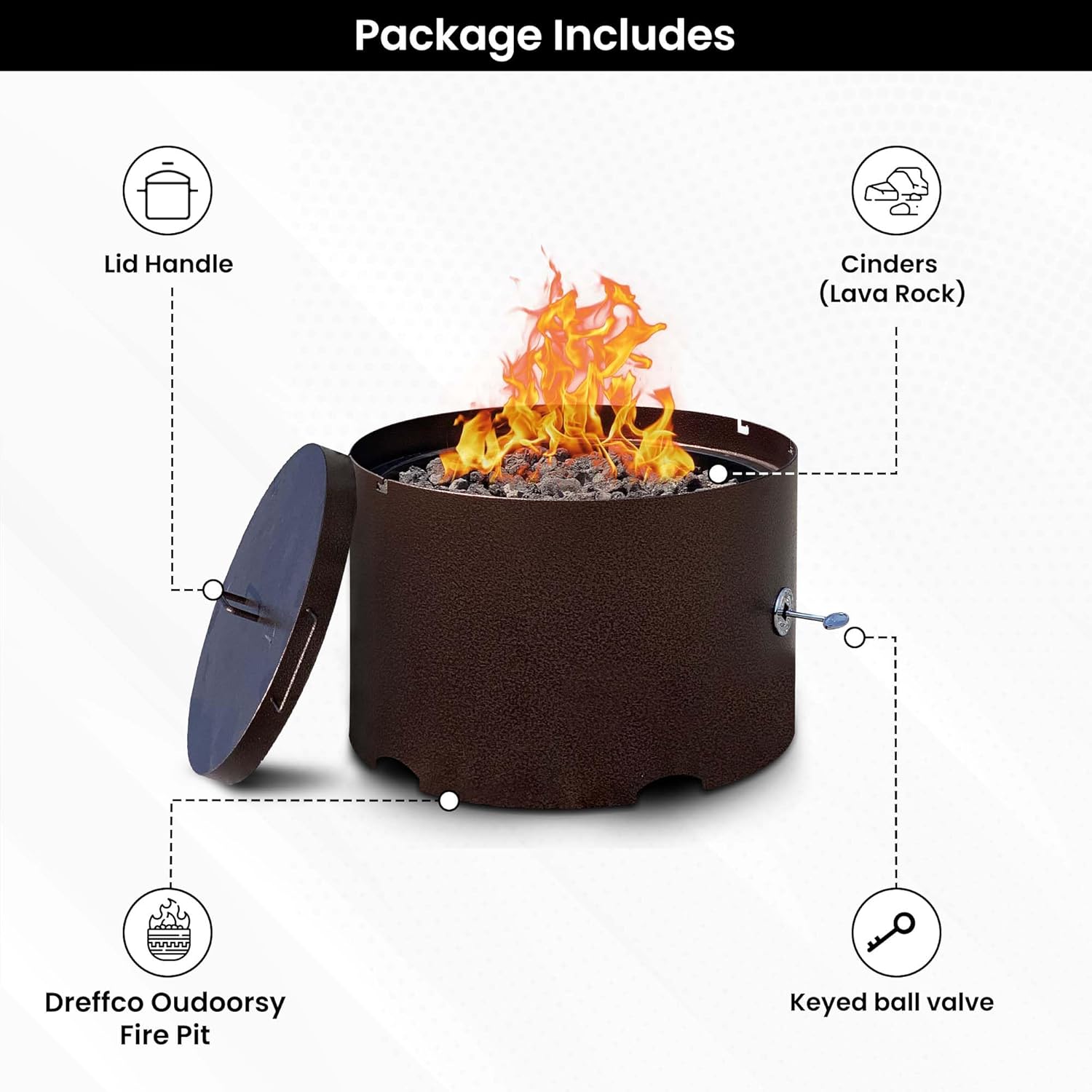 Heavy-Duty Propane (LP) Fire Pit - 20” Solid Steel Firepit with Lid - Portable Fire Pit for Outdoor Recreation - Camping, Fishing, Hunting, Anywhere You Want a Portable fire Feature!