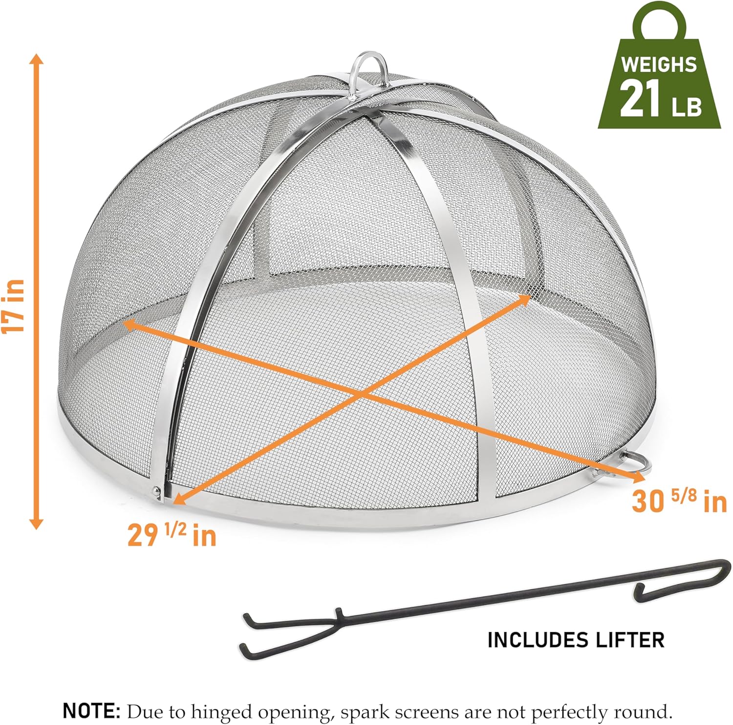 Good Directions Heavy Duty Fire Pit Spark Screen with Lifter, Stainless Steel, Hinged for Easy Access, 29 Inch Diameter