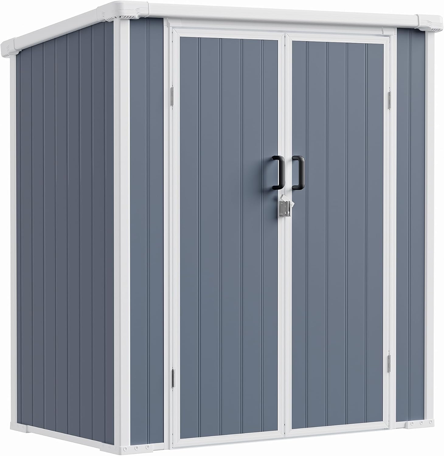 5x3 ft Outdoor Storage Shed with Floor, All-Weather Resin Tool Shed with 2 Shelves, Heavy-Duty Garden Shed for Yard, Bicycle, and Lawn Equipment, Easy Assembly, Dark Gray
