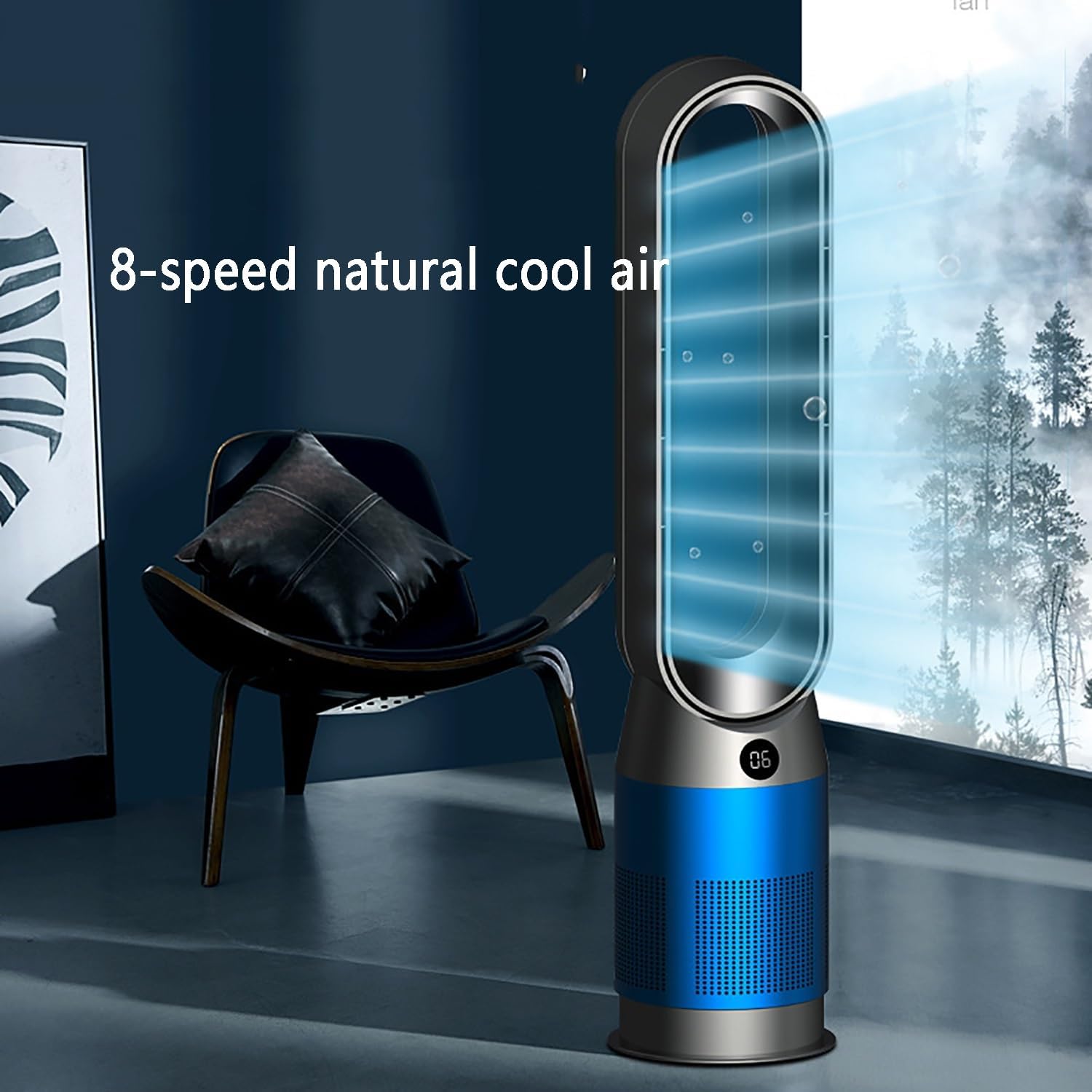 Warm and Cold Fan/Bladeless Fan/Home Heater/Floor Air Circulation Fan/Tower Fan,20 * 88cm,with Remote Control,3-Speed Warm Air,8-Speed Cool Air(Blue)