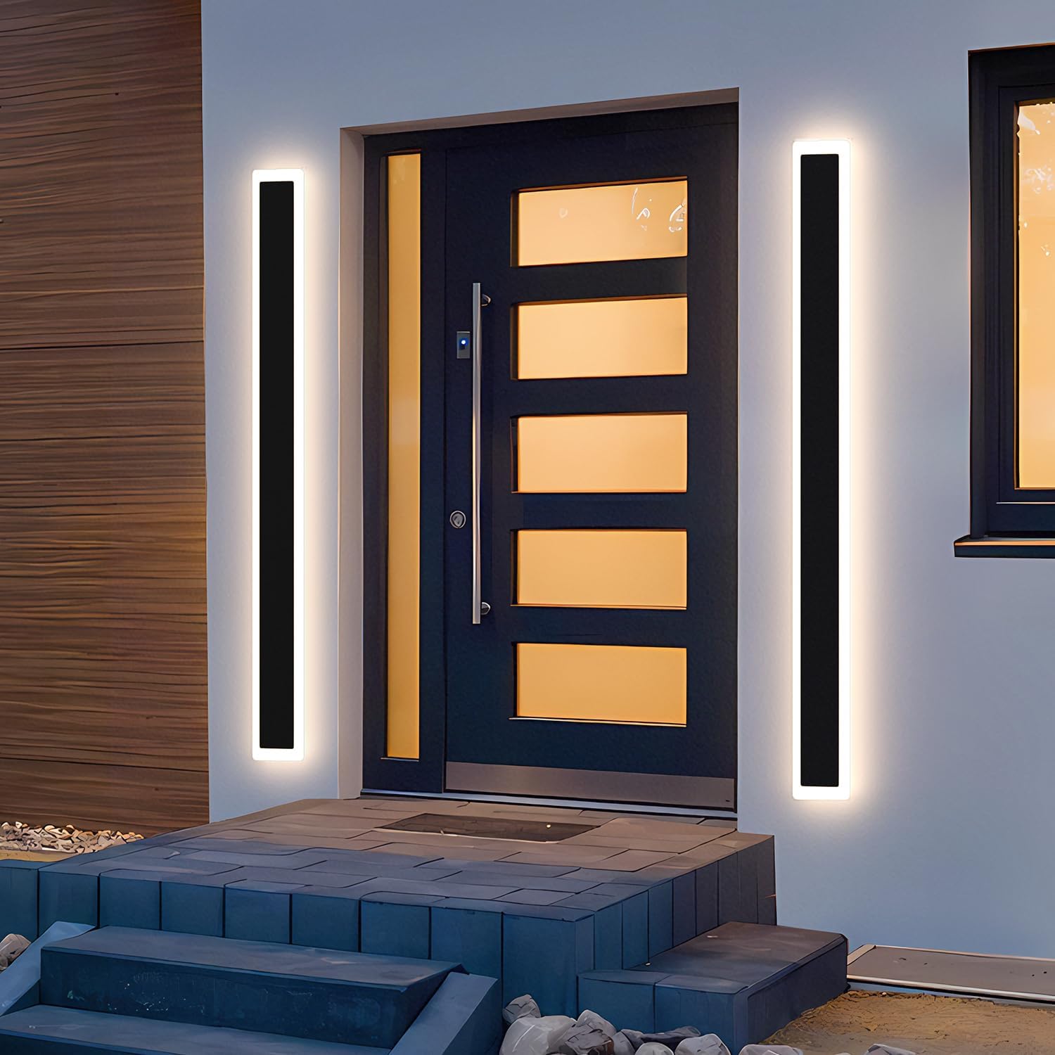 2-Pack 39.4inch LED Outdoor Wall Lights, Modern Exterior Wall Lights LED Long Wall Sconce Light Fixture, IP65 Waterproof Black Outside Lights for House Garage Front Door (3000k)