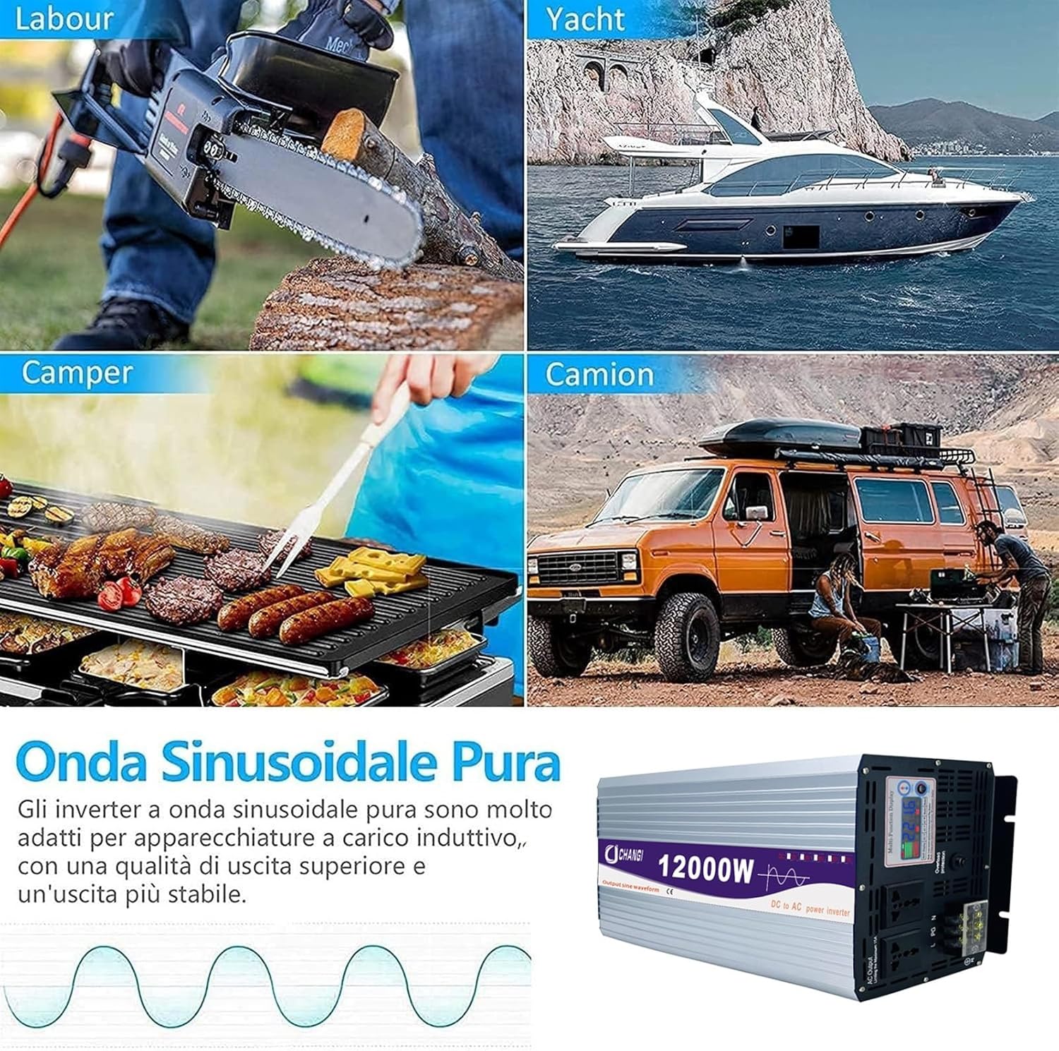 3000W 4000W 5000W 6000W 8000W 12000W Pure Sine Wave Power Inverter 12V 24V 48V 60V 72V DC to AC 110V 230V Split Phase with LCD Display/Cooling Fans,Off Grid Low Frequency Solar Inverter for Home(12000