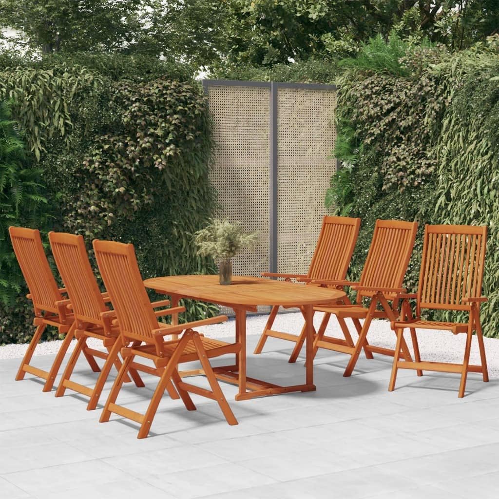 7 Piece Patio Dining Set Solid Wood Eucalyptus,Rustic Wooden Garden Dining Set for Patio or Yard with Extendable Table and Reclining Chairs Patio Furniture Sets, Outdoor Furniture Sets