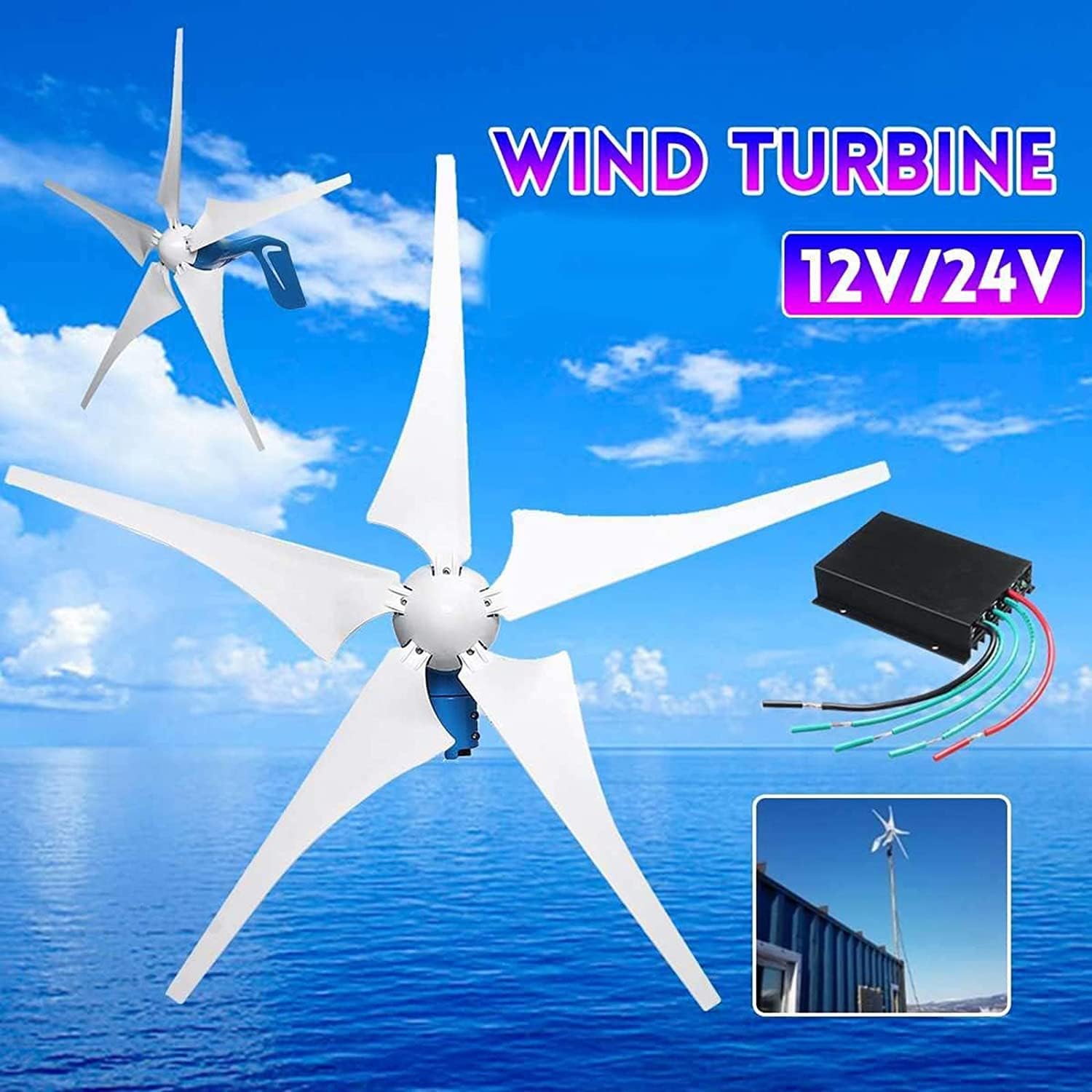 LiuSj JUnSt 4000W Small Windmill Turbines Generator,12V 24V 48V 5 Blade Horizontal Wind Turbines with Controller for Marine Home Charging (White),48v