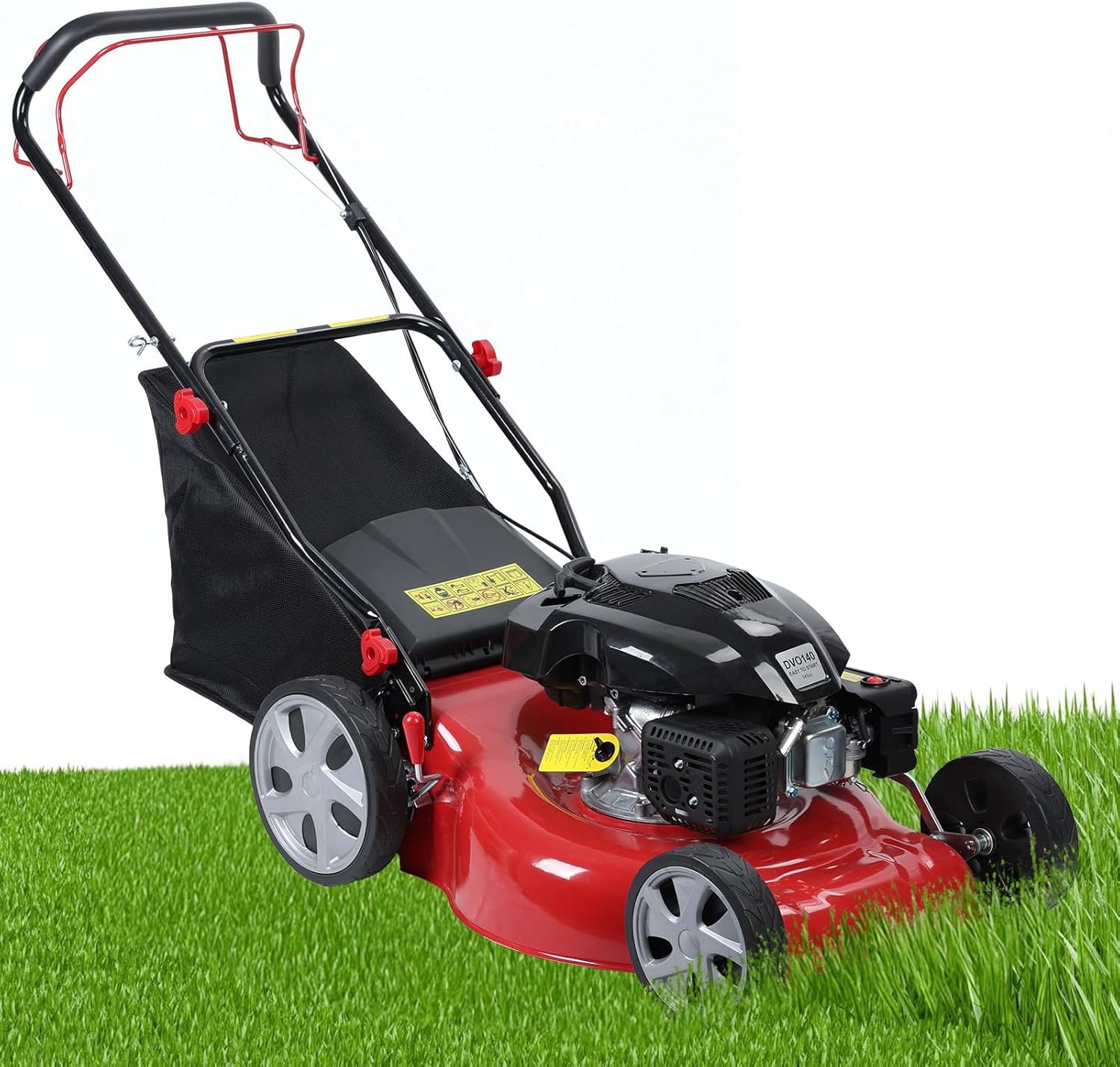 141cc 4-Stroke Self Propelled Gas Lawn Mower, Cordless Gas Engine Lawn Mower with 20 Inches Blade Walk-Behind Lawn Mover Cordless Push Lawn Mowers Tractors with 50L Grass Tank Big Wheels 2850RPM Red