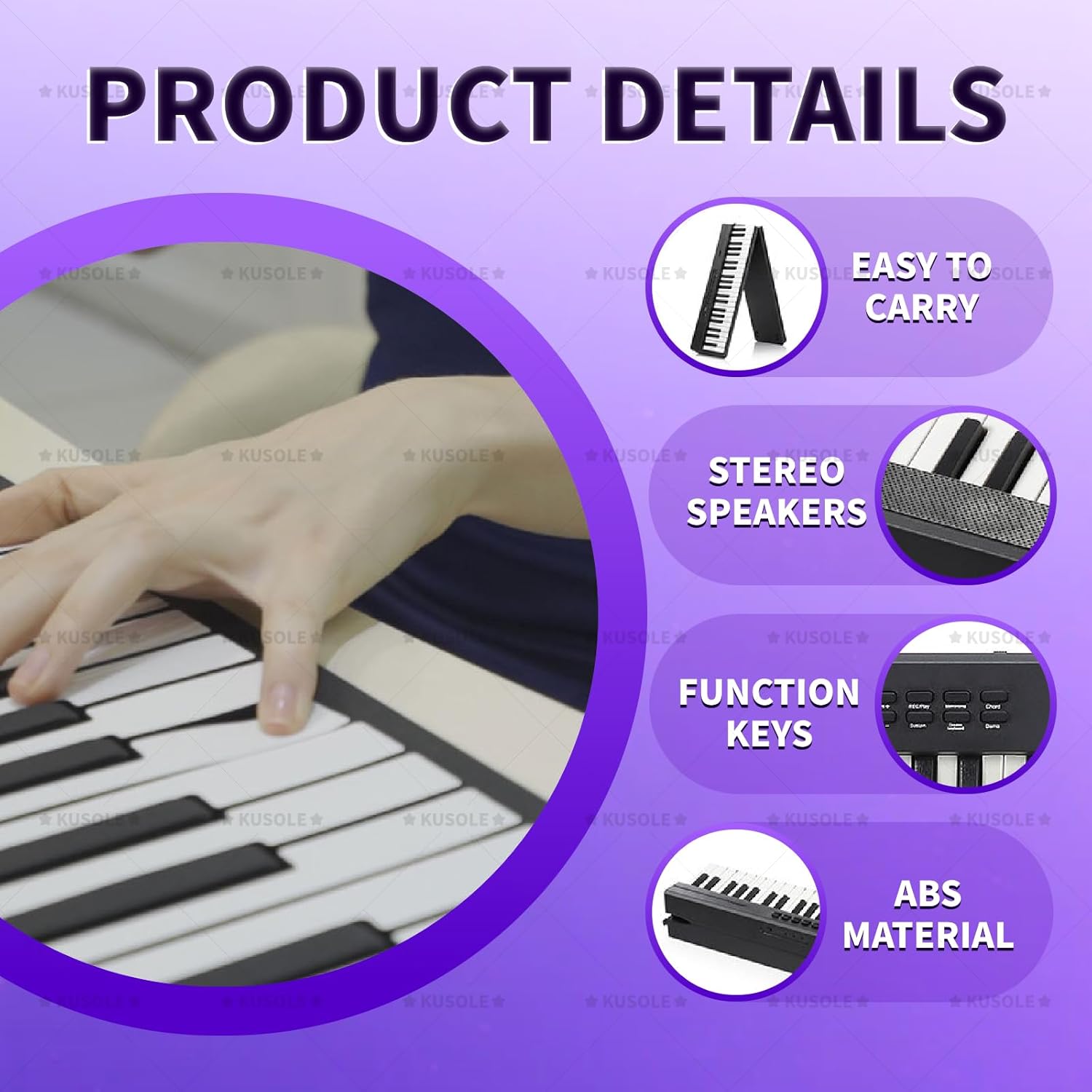 88-key foldable digital piano, full-size semi-weighted keys, portable electric piano, stereo speakers