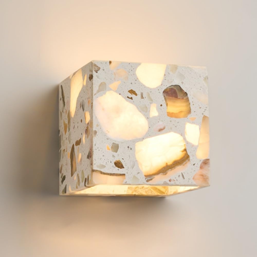 Porch Lights Wall Mount Outdoor Terrazzo Sconce Wall Lighting, 5W 3000K Modern Up Down Accent Lamp, Exterior IP65 Waterproof Chic Stone Wall Light Fixtures for Front Door Garage Garden(12x12cm)