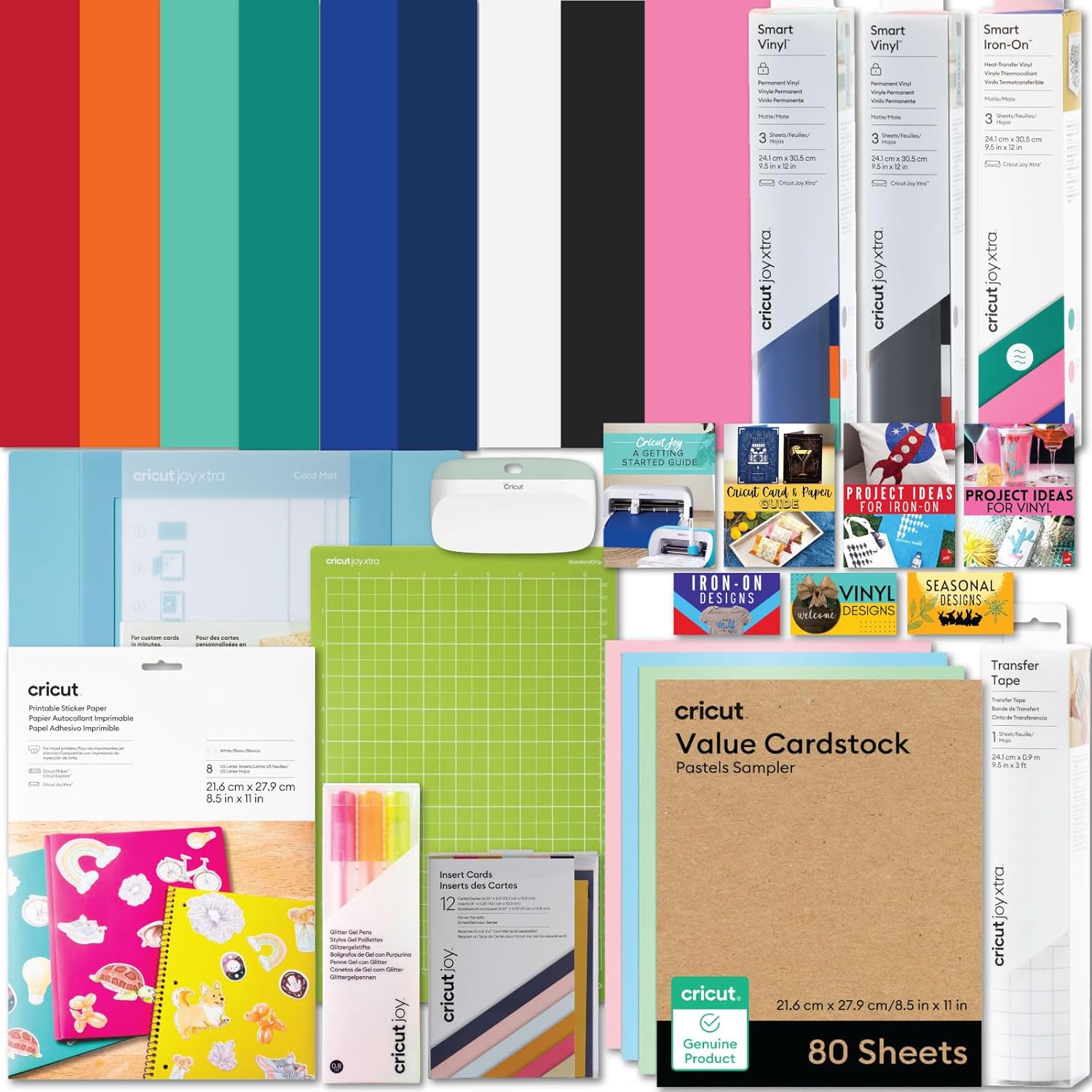Cricut Ultimate All-in-One Materials and Accessories Bundle - 115+ Piece Beginner Sampler Material Kit for Cricut Joy Xtra Cutting Machines - Vinyl, HTV, Card Making Packs, Pens, Tools & Sticker Paper