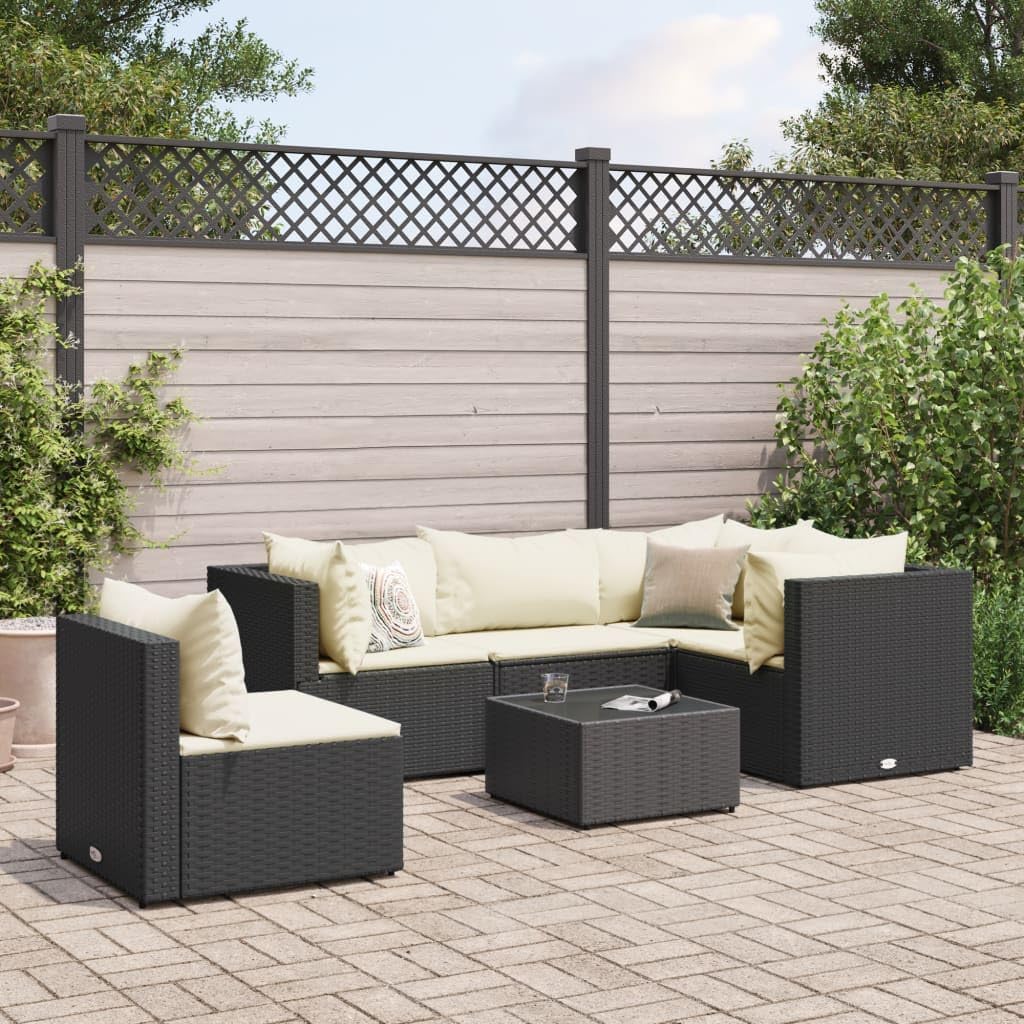 6 Piece Patio Lounge Set with Cushions Black Poly Rattan,Modular Outdoor Furniture Set with Comfortable Cushions and Durable PE Rattan for Patio, Terrace, and Backyard Furniture Sets for Patio, Lawn &