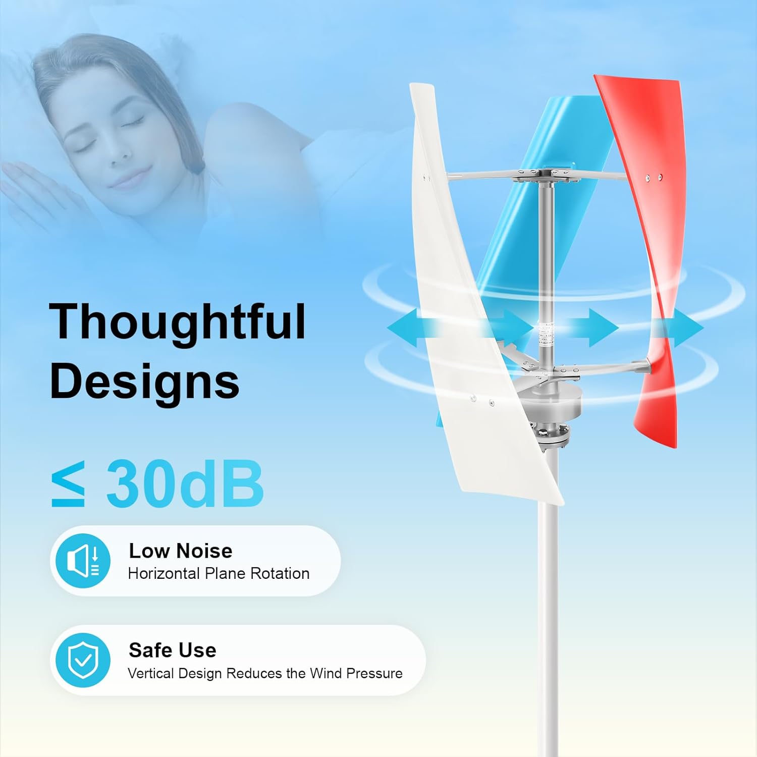 400W 3-Blade Vertical Axis Wind Turbine Helix Maglev Wind Power Generator Home Windmill Kit with Charge Controller 24V