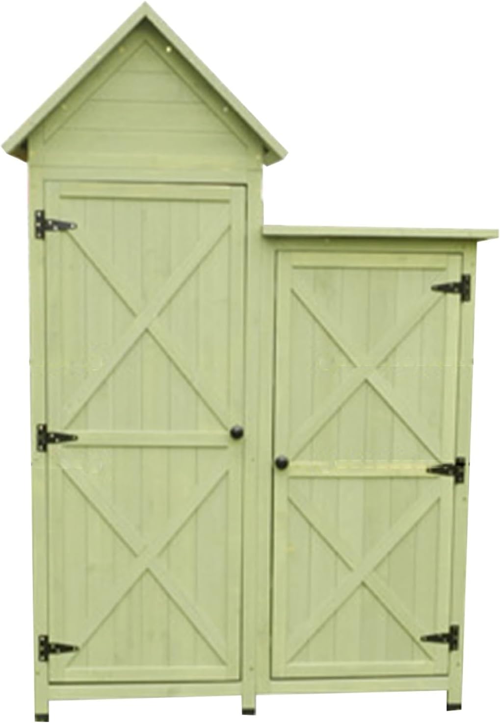 Outdoor Wooden Potting Table with Storage Cabinet with 3 Shelves, Garden Wood Tool Shed with Galvanized Plated Tabletop for Garden Yard Lawn Equipment (One Color Green)