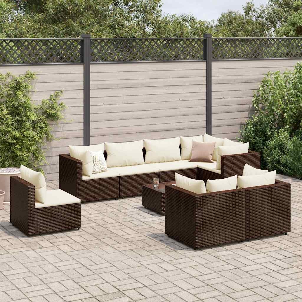 9 Piece Patio Lounge Set with Cushions Brown Poly Rattan,Versatile Rattan Lounge Set with Modular Design and Durable Steel Frame for Patio, Backyard, and Terrace Patio Furniture Sets, Outdoor Furnitur