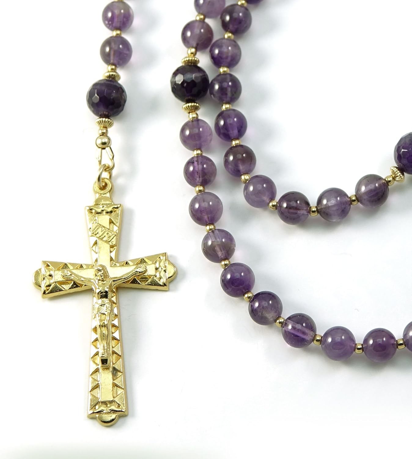 Catholic Amethyst Gemstone Rosary with Gold Filled Beads and Rosary Center Blessed with Anointing Oil (Not a Necklace)