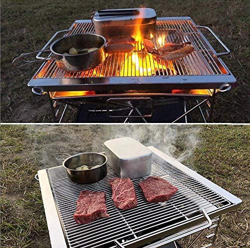 CAMPINGMOON Portable Stainless Steel Wood Burning Grill and Fire Pit 20-inch with Carrying Bag