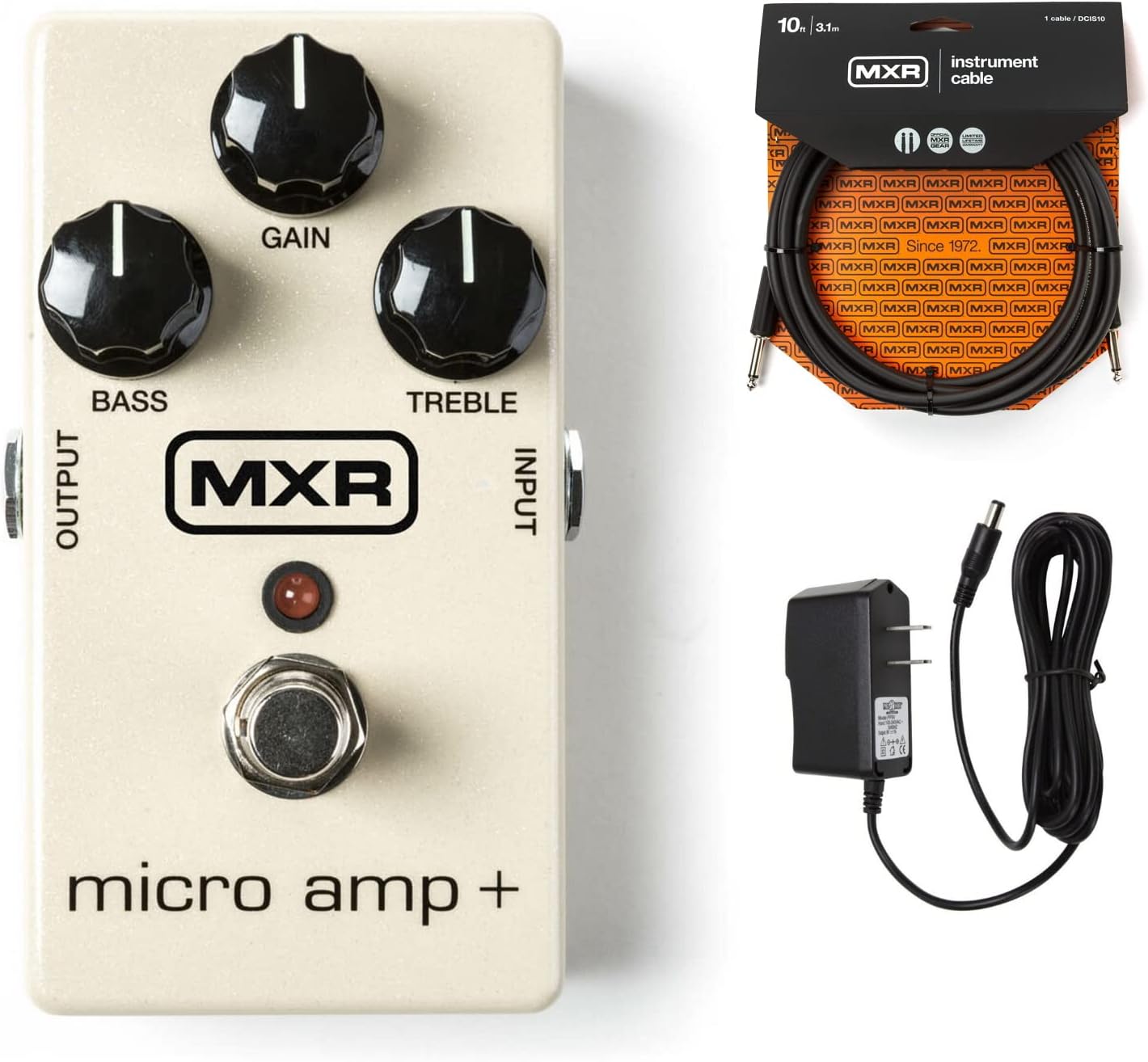 Briskdrop MXR M233 Micro Amp + Guitar Effects Pedal Bundle with MXR Instrument Cable and Power Supply