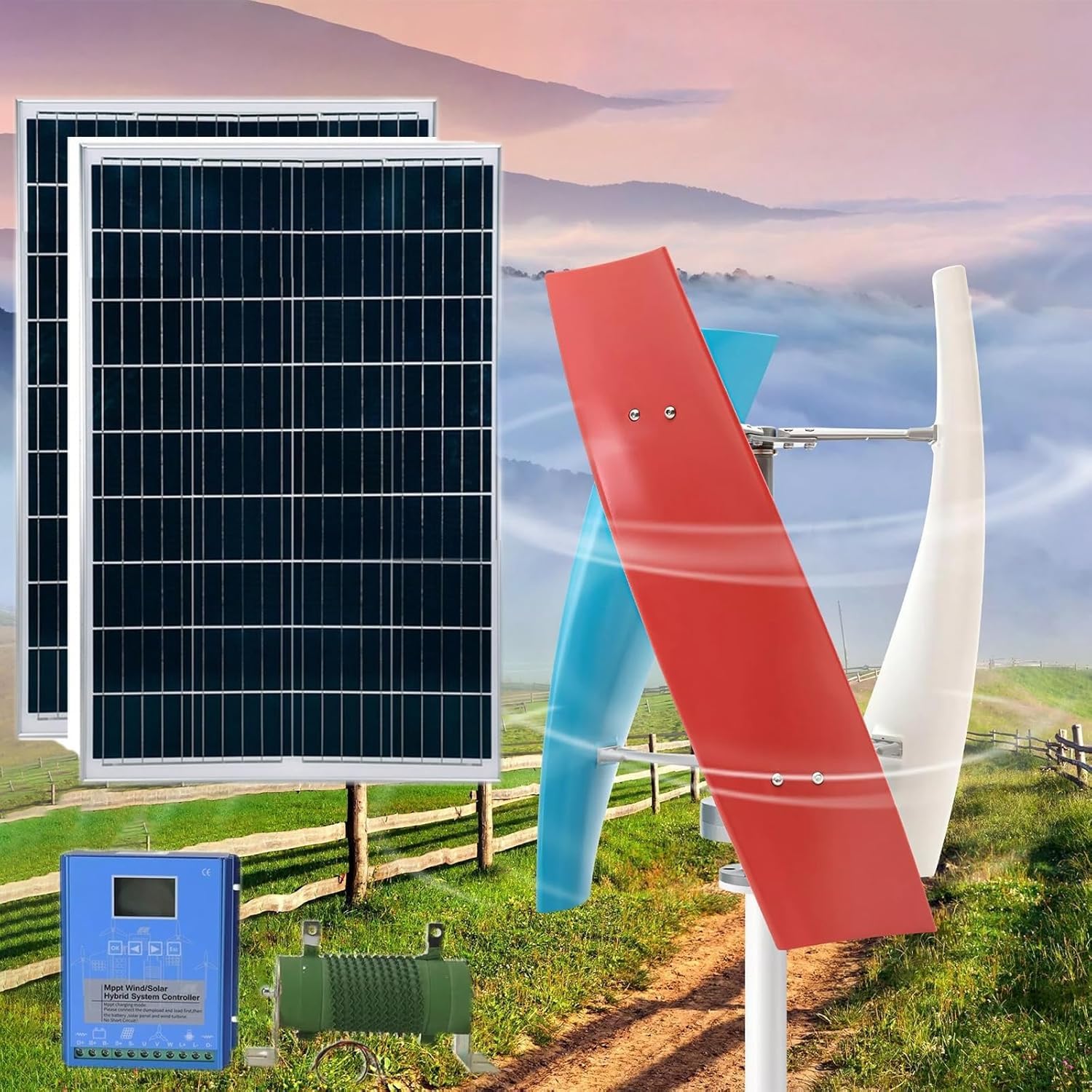 CAJUCA 3KW Wind Turbine Generator Kit Vertical Axis Wind Generator Magnetic Levitation Wind Turbine with Controller and Solar Panels