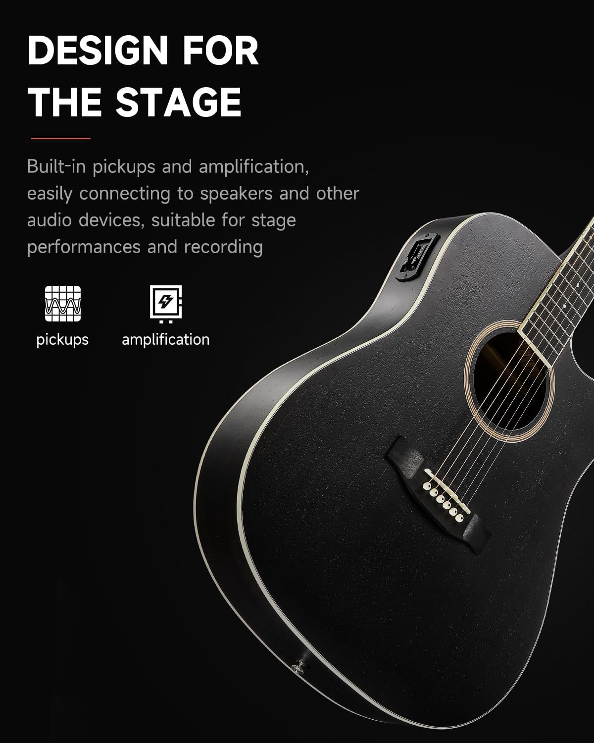 Donner 41-Inch Acoustic Electric Guitar Kit for Beginners, Full Size with Capo, Picks, Tuner, Strings, Strap - Black