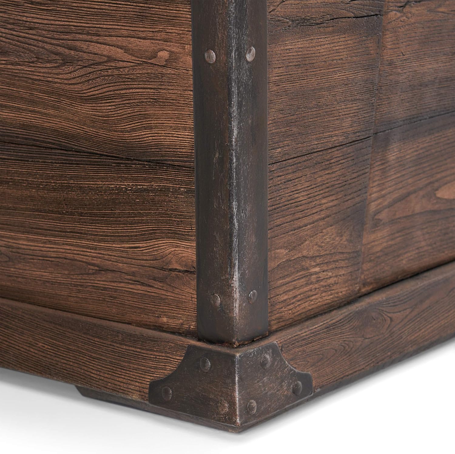 GDFStudio Outdoor 4 Piece Wood and Wicker Club Chair Set with Fire Pit, Light Gray with Mixed Black and Brown