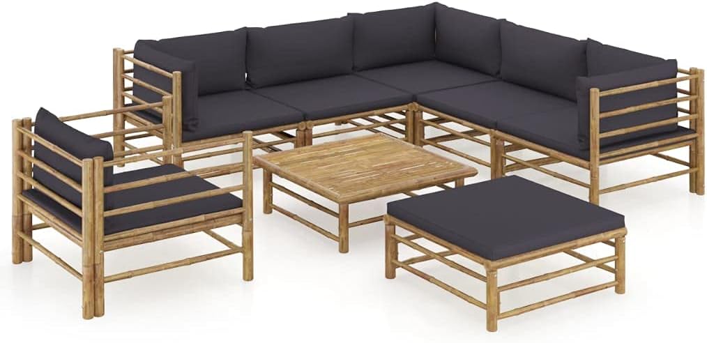 8 Piece Patio Lounge Set with Dark Gray Cushions Bamboo,Sturdy Bamboo Patio Lounge Set with Washable Cushions for Cozy Outdoor Relaxation Patio Furniture Sets, Outdoor Furniture Sets