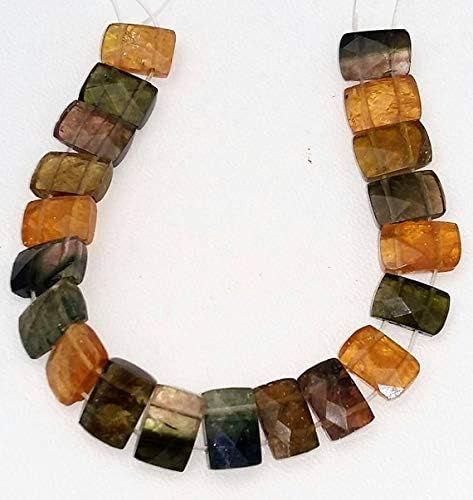 superb natural multi tourmaline faceted double drill beads, rectangle shaped beads, 7x10 mm - 8x12 mm,6.5 inch strand[e1077]