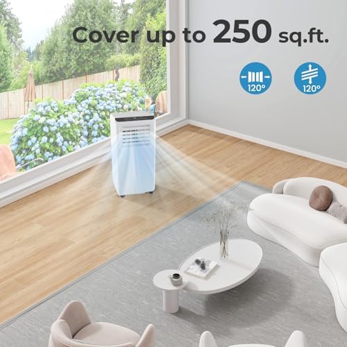 LDAILY 8000 BTU Portable Air Conditioner, 4-in-1 AC Unit with Cooling, Fan, Dehumidifier & Sleep Mode, 24H Timer, Remote Control, Window Kit for Bedrooms & Office up to 250 Sq.Ft. (8000BTU)
