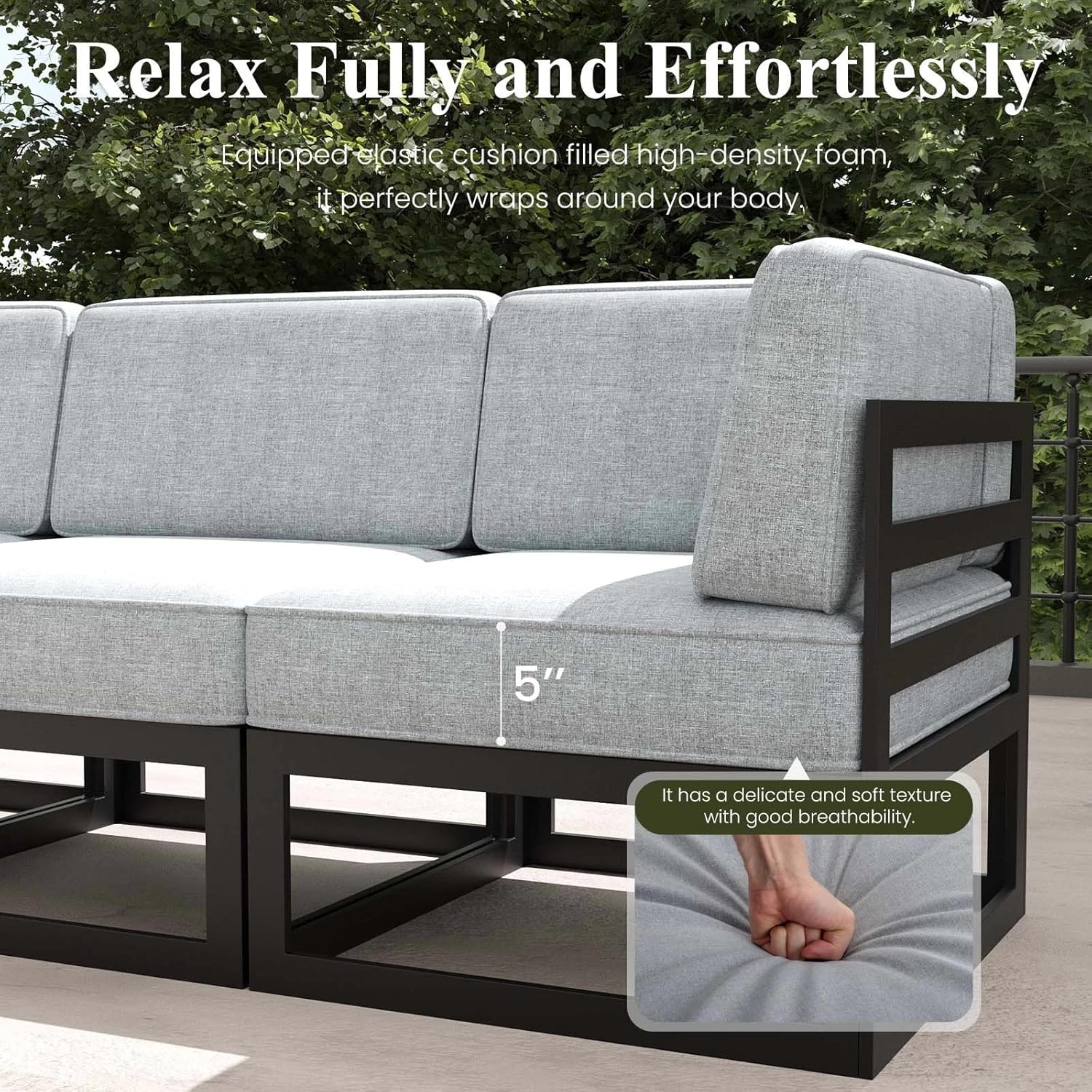 LayinSun Large Aluminum Patio Furniture Set with Fire Pit Table, 11 Pieces Modern Outdoor Conversation Set Sectional Metal Sofa Set with Olefin Cushion