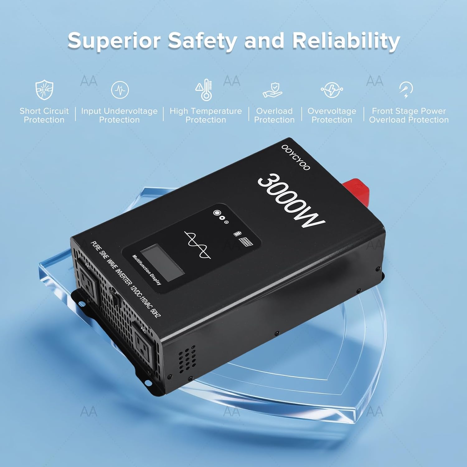 3000W Pure Sine Wave Inverter 12V DC to 120V AC Converter for Home,Equipped with an LCD Screen，RV, Truck, Camping, Trailer, Support Li, AGM, SLD, Gel, FLD Batteries