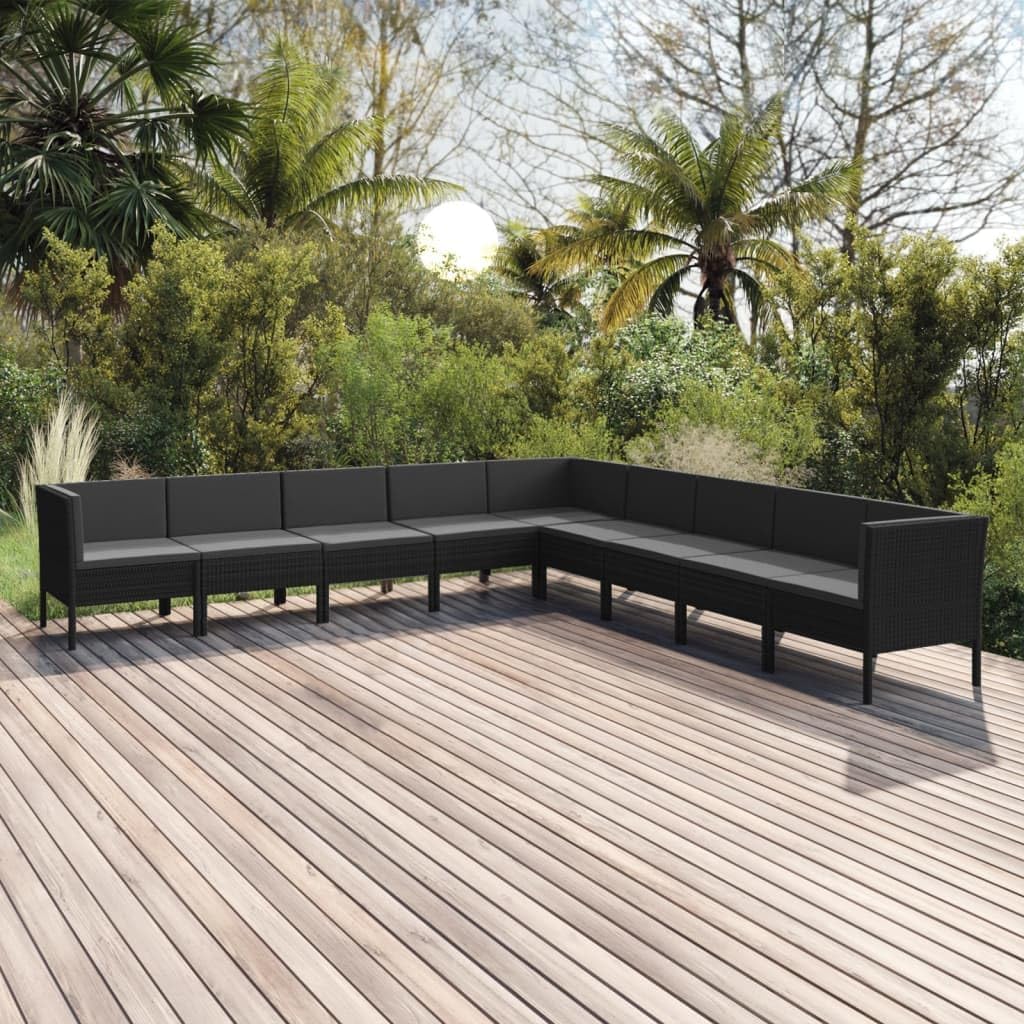 9 Piece Patio Lounge Set with Cushions Poly Rattan Black,Premium Patio Lounge Set with WeatherResistant PE Rattan and Thick Cushions for Ultimate Comfort Patio Furniture, Outdoor Furniture Sets