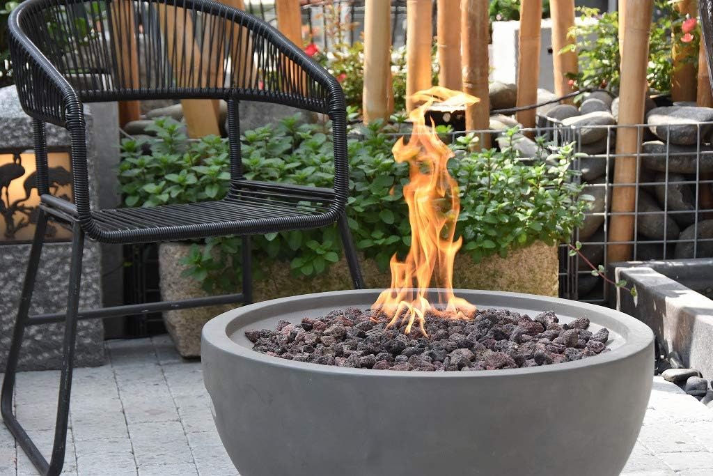 MODENO Nantucket Concrete Propane Fire Bowl, Outdoor Fire Pit Table/Fire Bowl/Patio Furniture, 40,000 BTU Auto-Ignition, Stainless Steel Burner, Lava Rock & Water Resistant Soft Cover Included