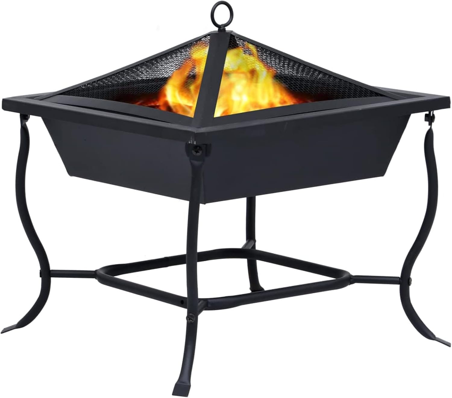 Fire Pit, 16.5in x 16.5in x 17.7in Steel Bowl with Safety Guard and Wooden Poker, for Outdoor Garden or Patio Use