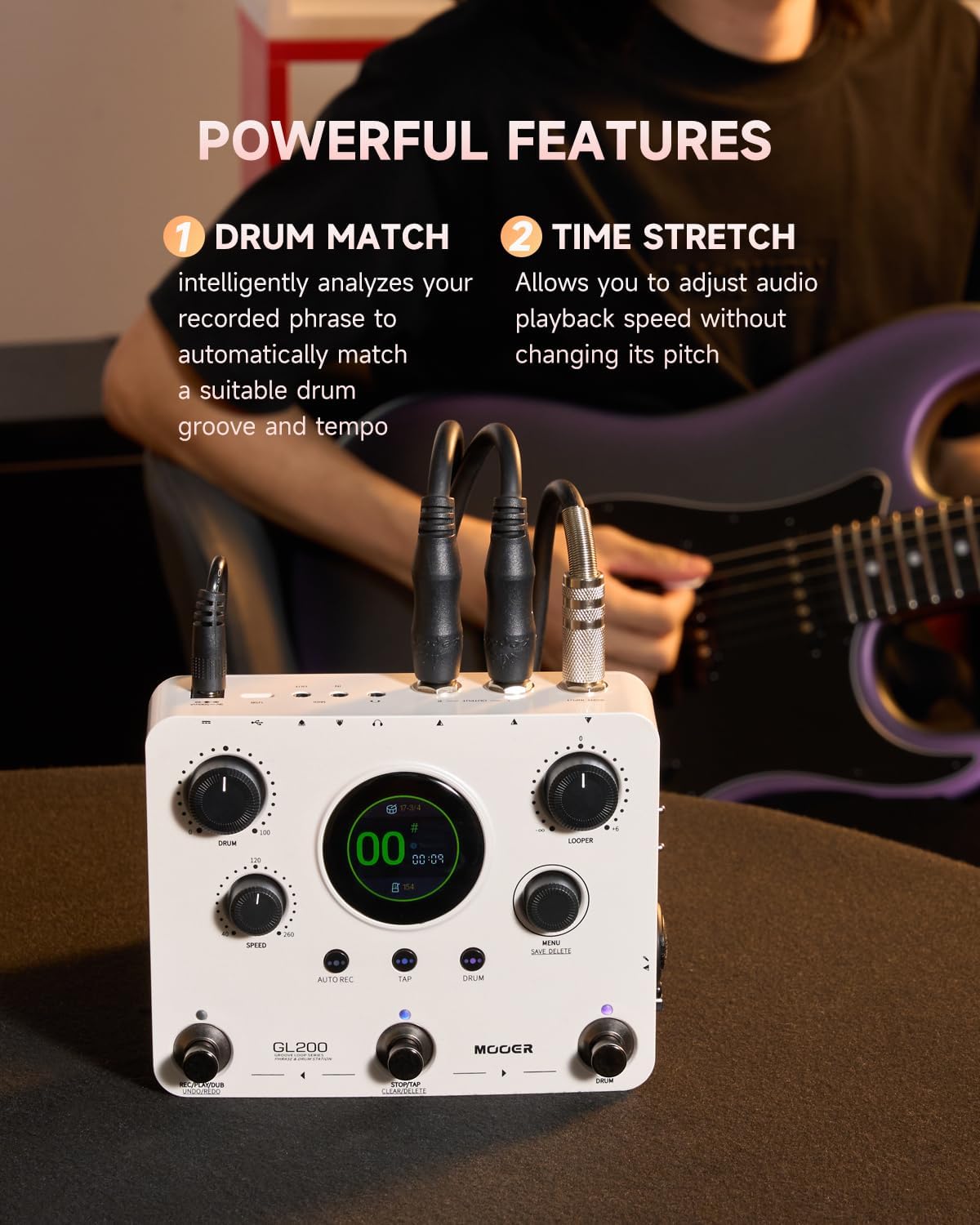 MOOER GL200 Looper Pedal Drum Machine, Drum Looper Guitar Pedal with 800 Mins Loop Dual TRS MIDI I/O Custom Drum Kits MIDI Groove Import Bluetooth Audio Integration Supports Microphone Headphone