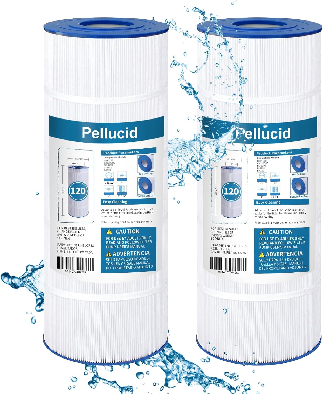 C1200 Pool Filter Compatible with Hayward C1200, CX1200RE, Pleatco PA120, Unicel C-8412, Filbur FC-1293, Clearwater II 125, Waterway Pro Clean PCCF-125, 817-0125N, 120 sq.ft, 2 Pack