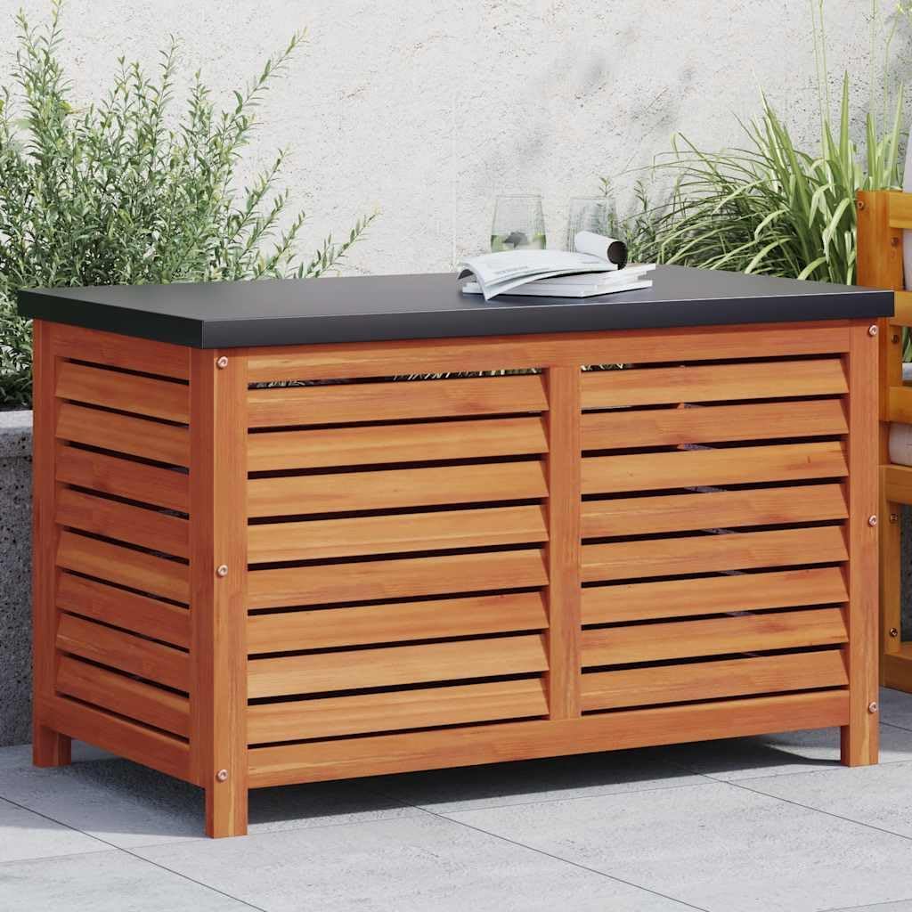 Garden Storage Box, Reddish-brown Solid Eucalyptus Wood, Rectangular Outdoor Deck Container for Cushions & Tools
